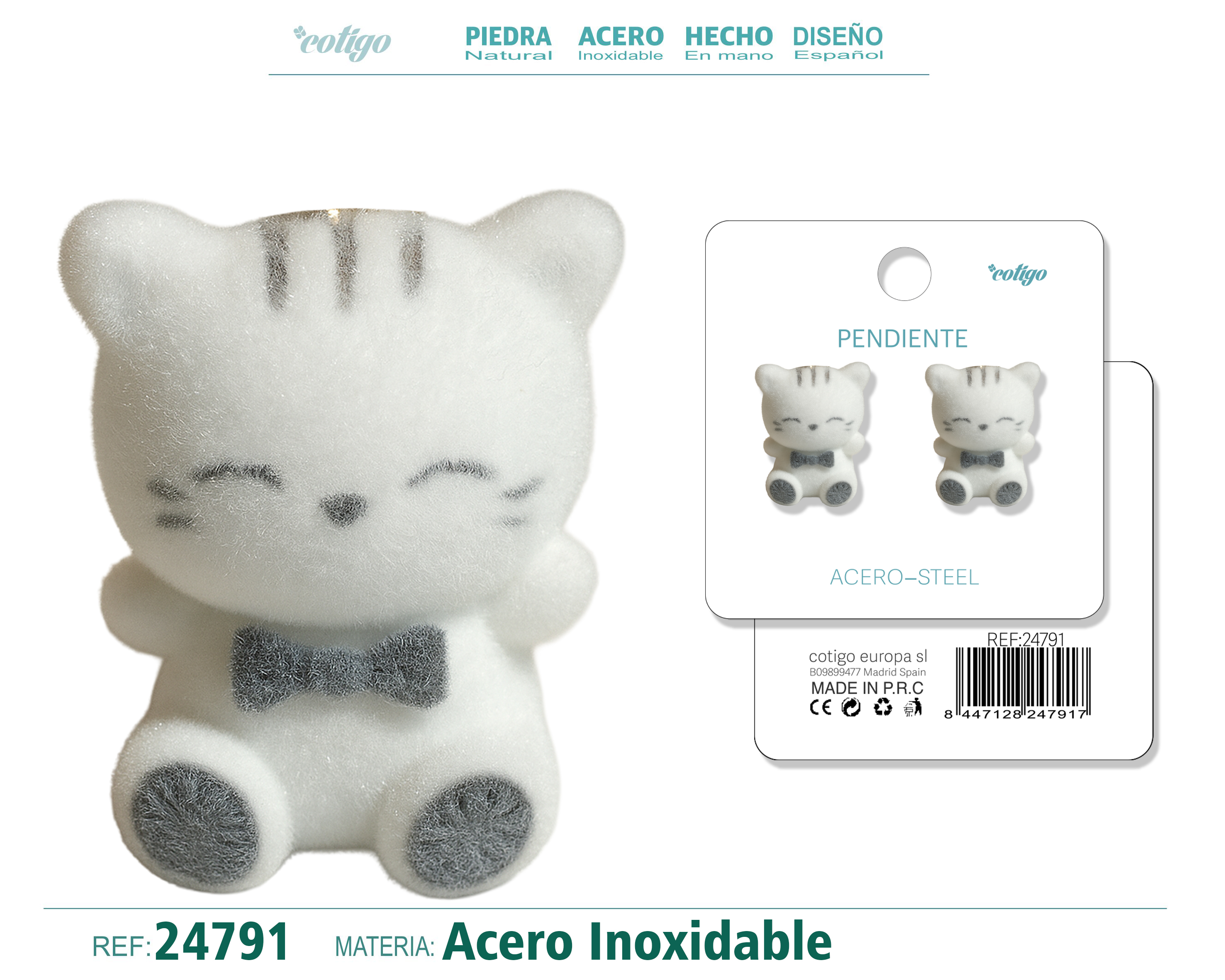Pendiente Terciopelo con Accesorio Acero Inoxidable