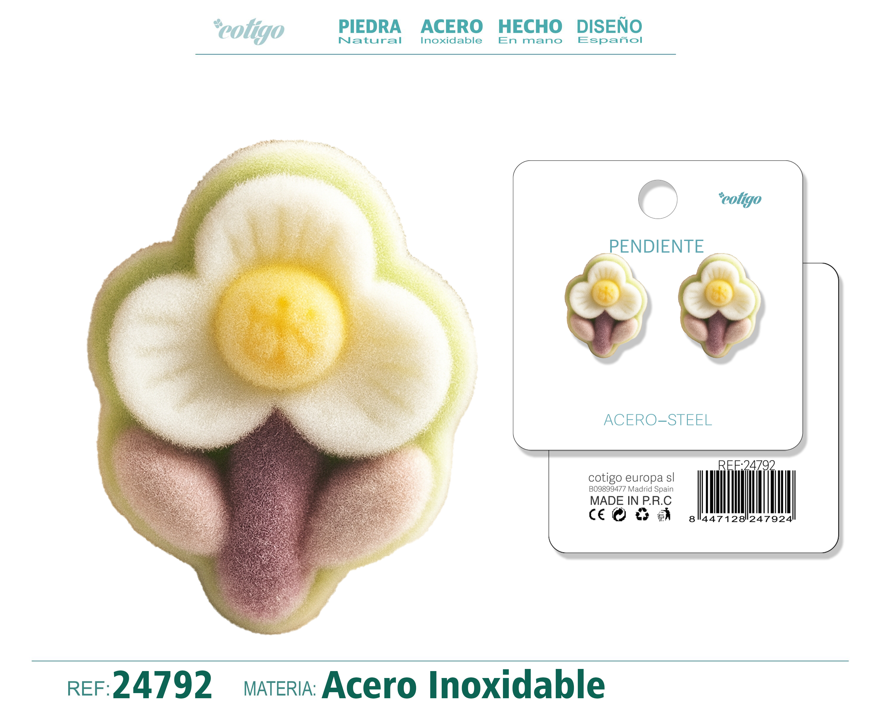 Pendiente Terciopelo con Accesorio Acero Inoxidable