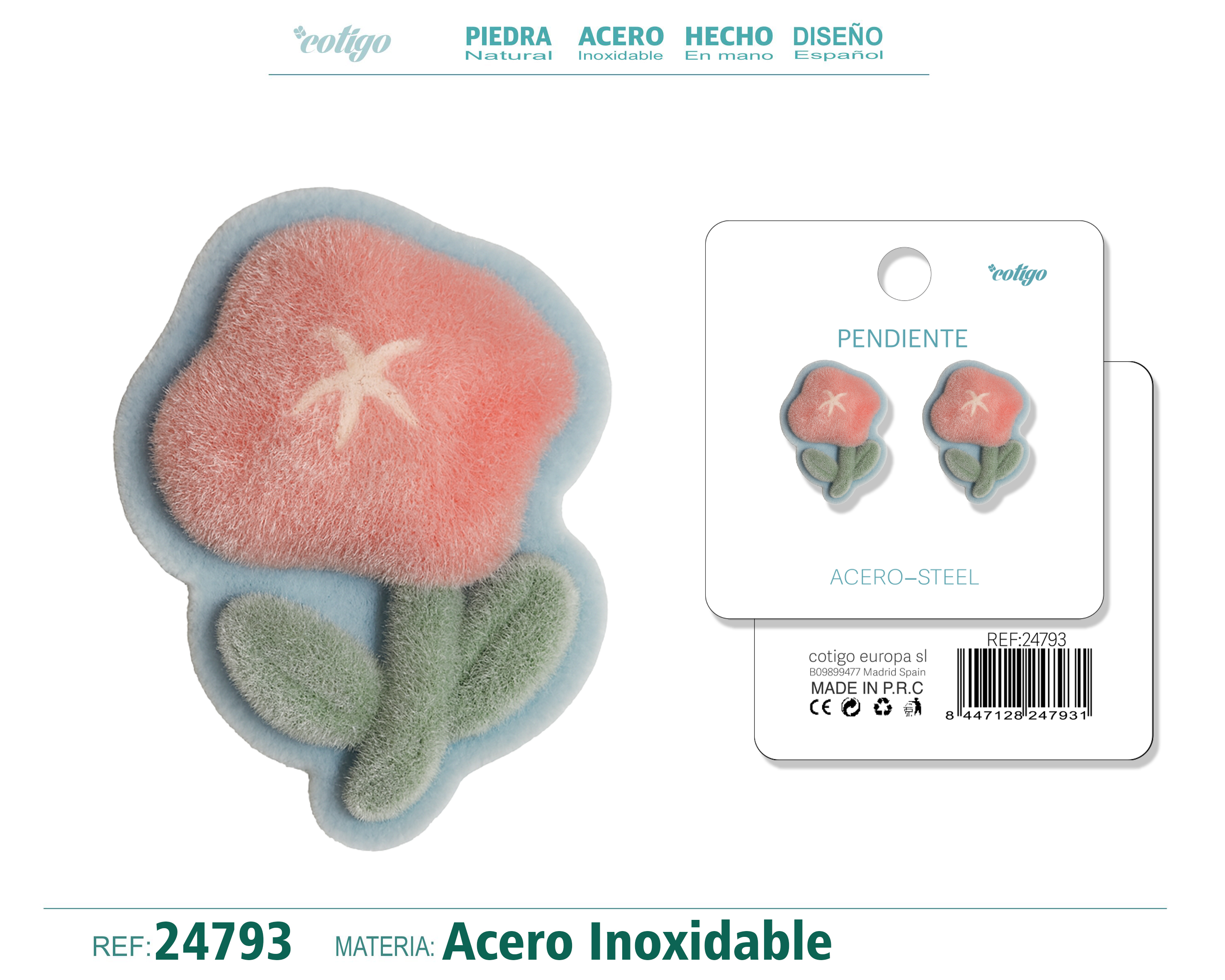 Pendiente Terciopelo con Accesorio Acero Inoxidable
