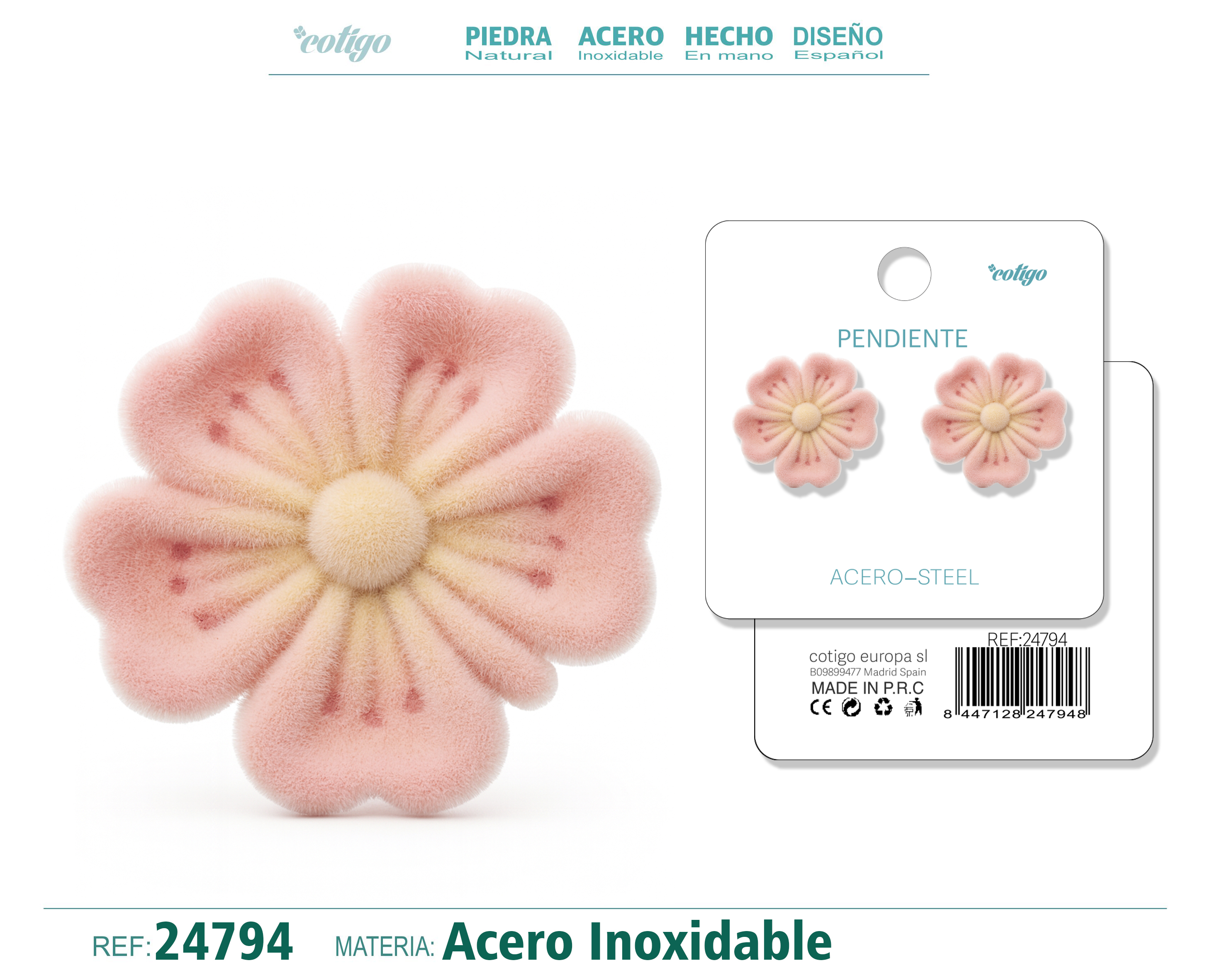Pendiente Terciopelo con Accesorio Acero Inoxidable