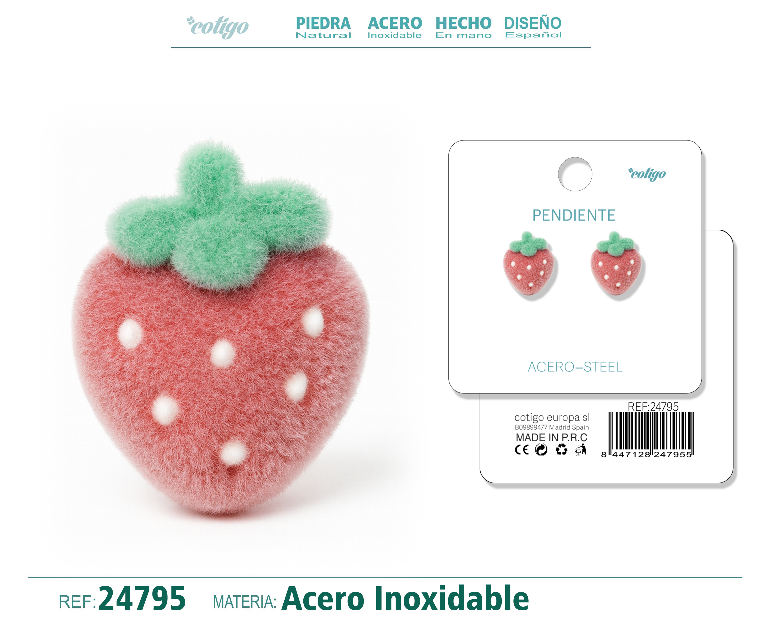 Pendiente Terciopelo con Accesorio Acero Inoxidable
