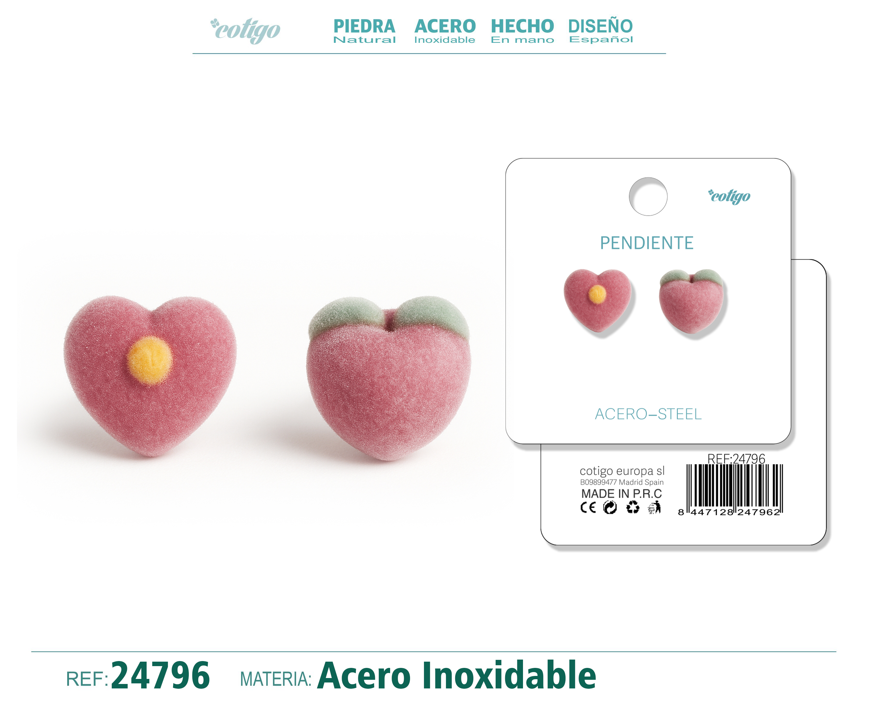 Pendiente Terciopelo con Accesorio Acero Inoxidable