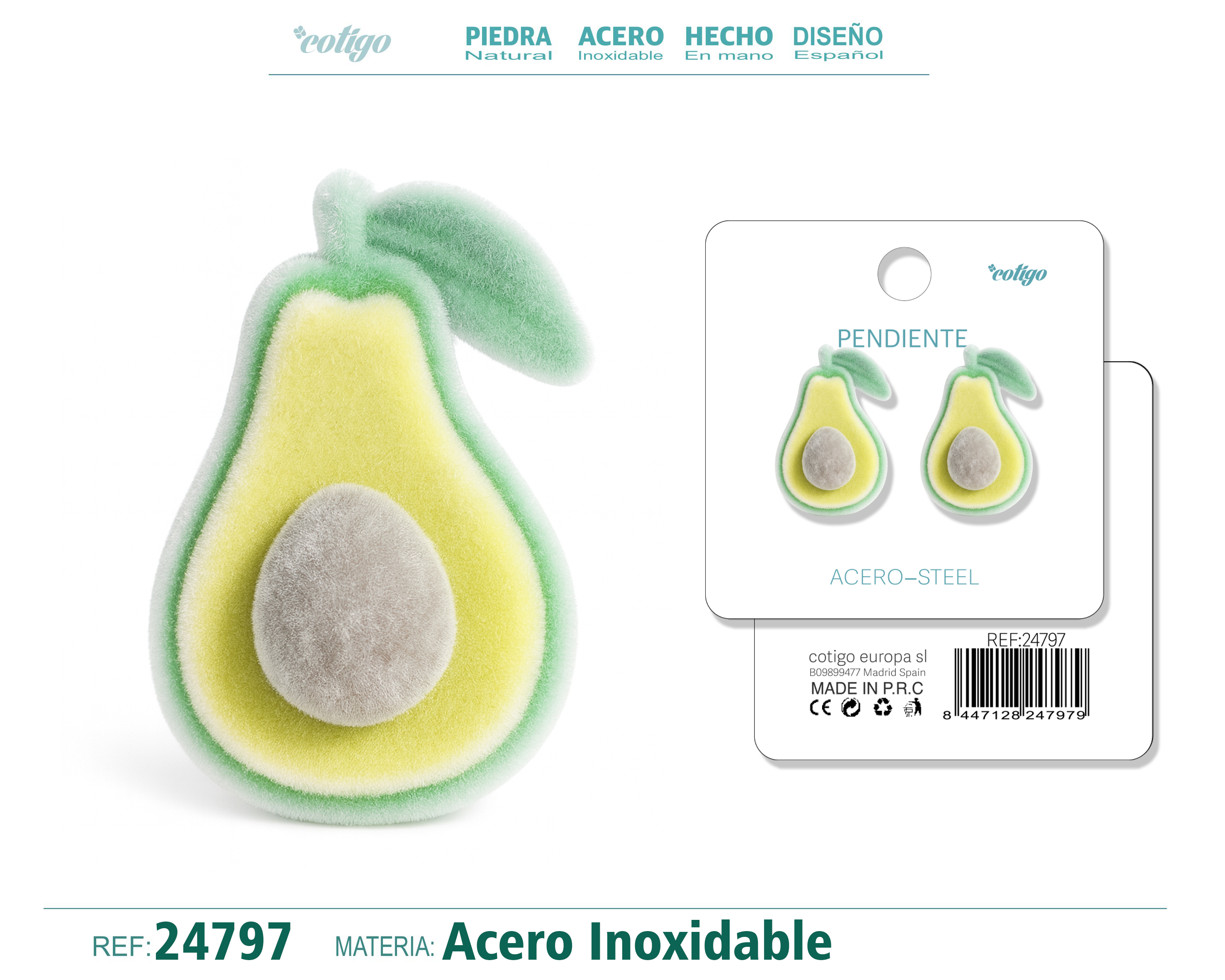 Pendiente Terciopelo con Accesorio Acero Inoxidable