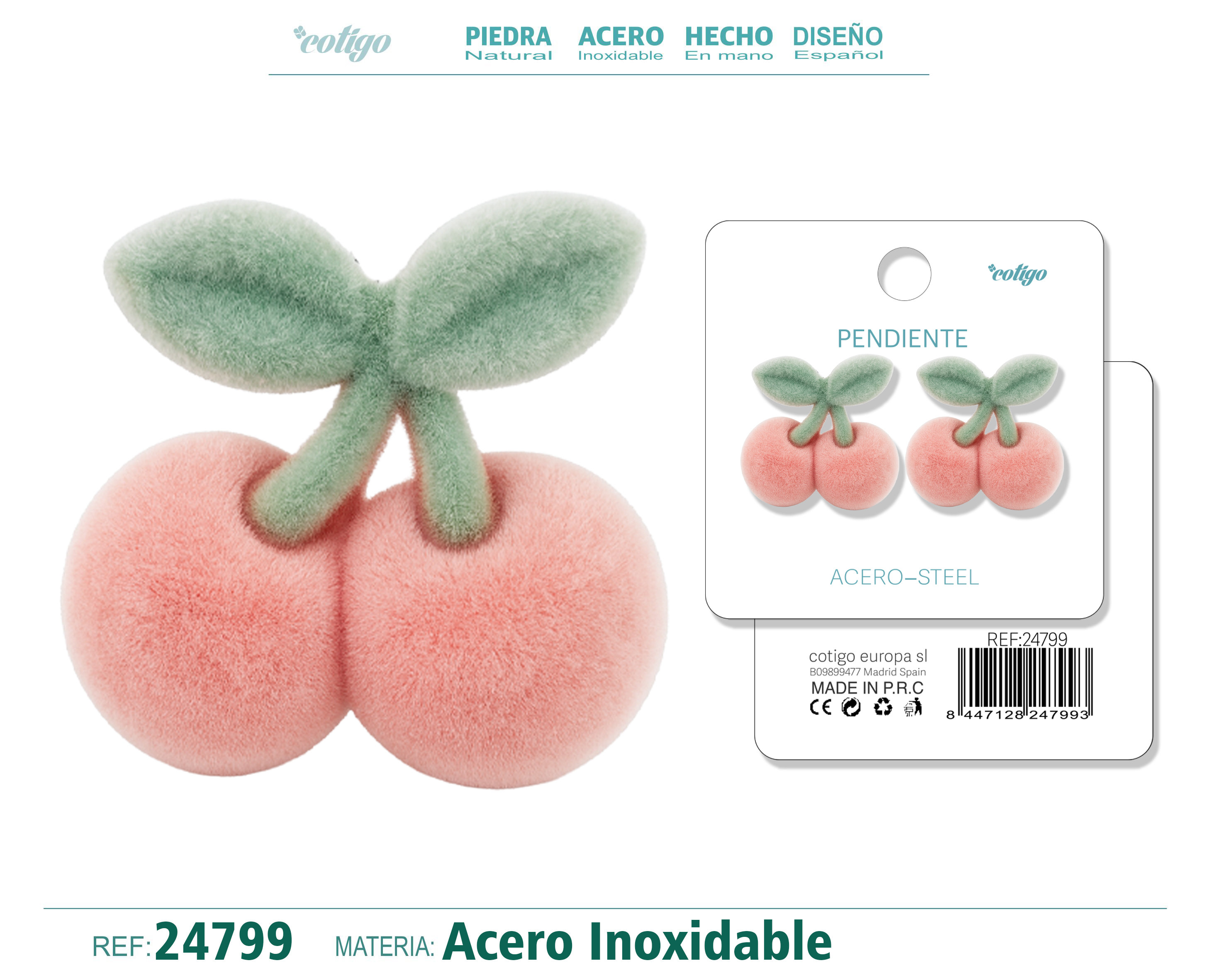 Pendiente Terciopelo con Accesorio Acero Inoxidable