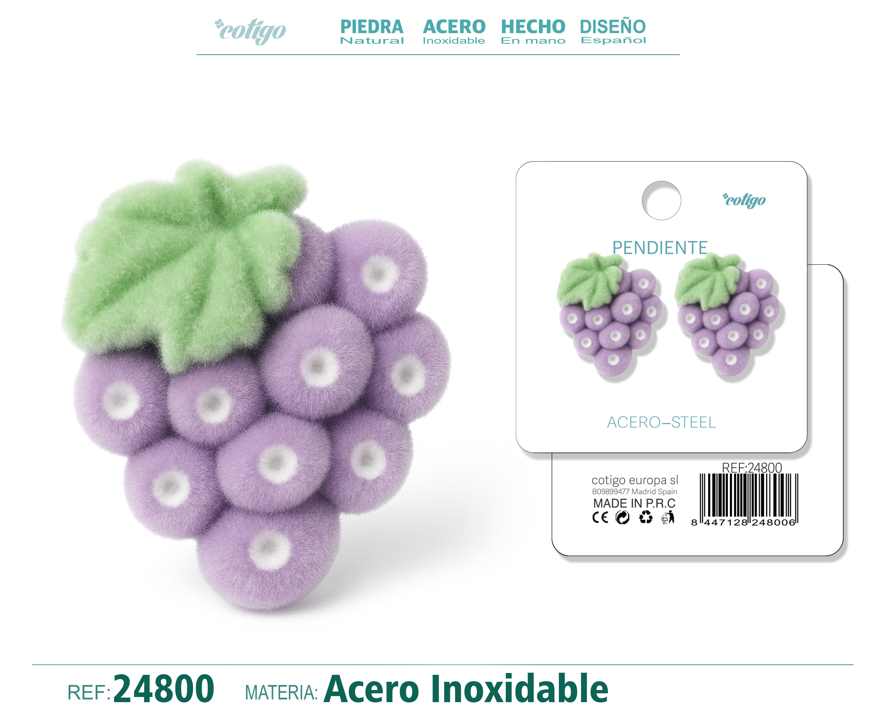 Pendiente Terciopelo con Accesorio Acero Inoxidable