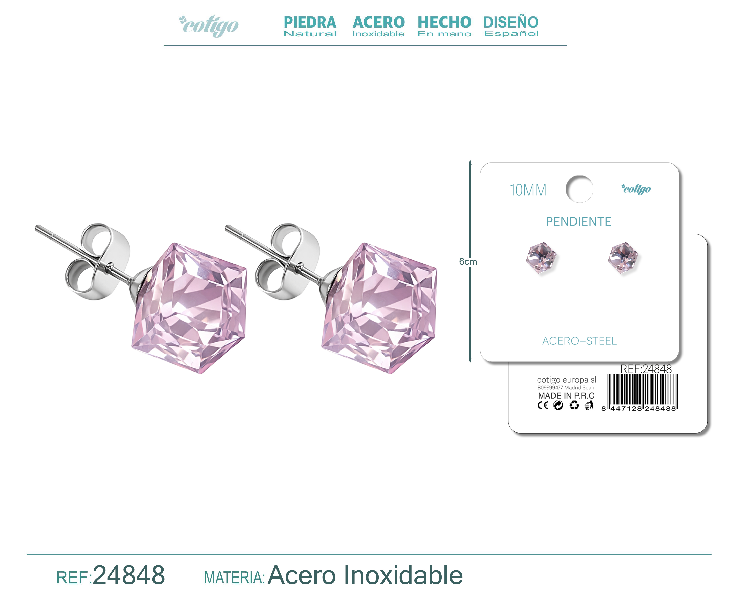 Pendiente de Cristal Cuadrado 10MM con Accesorio Acero