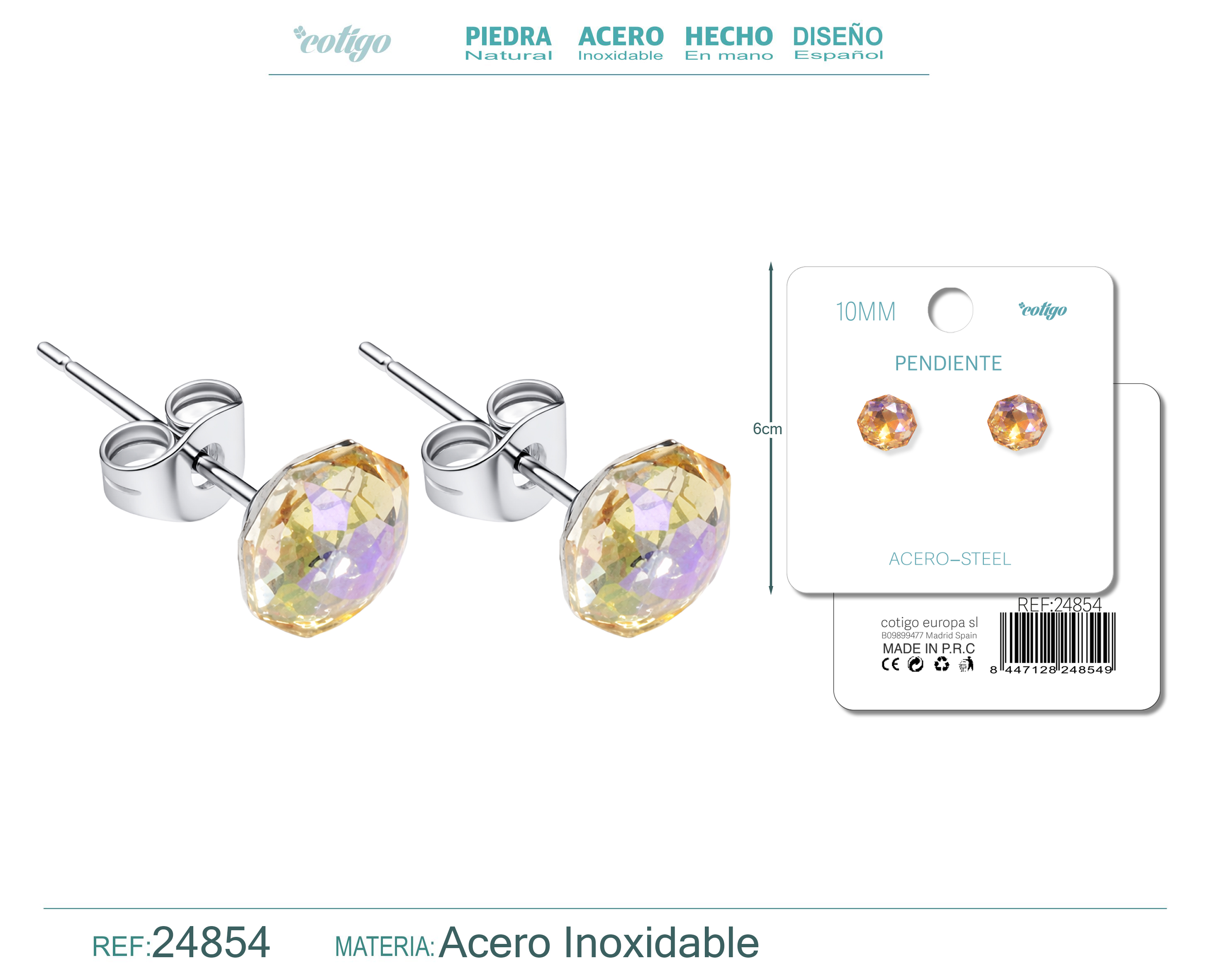 Pendiente de Cristal Ovalado 10MM con Accesorio Acero