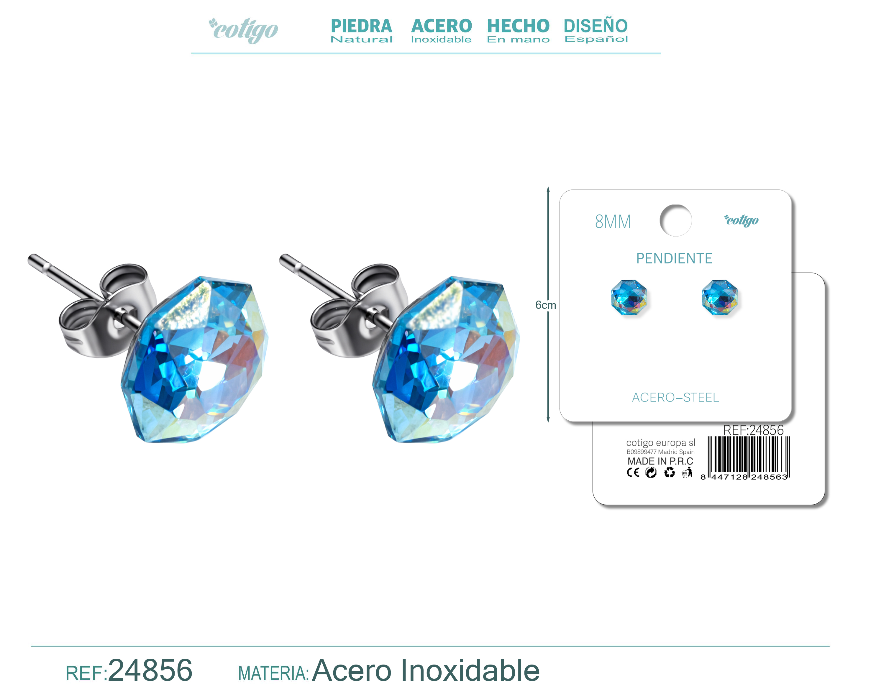 Pendiente de Cristal Ovalado 8MM con Accesorio Acero