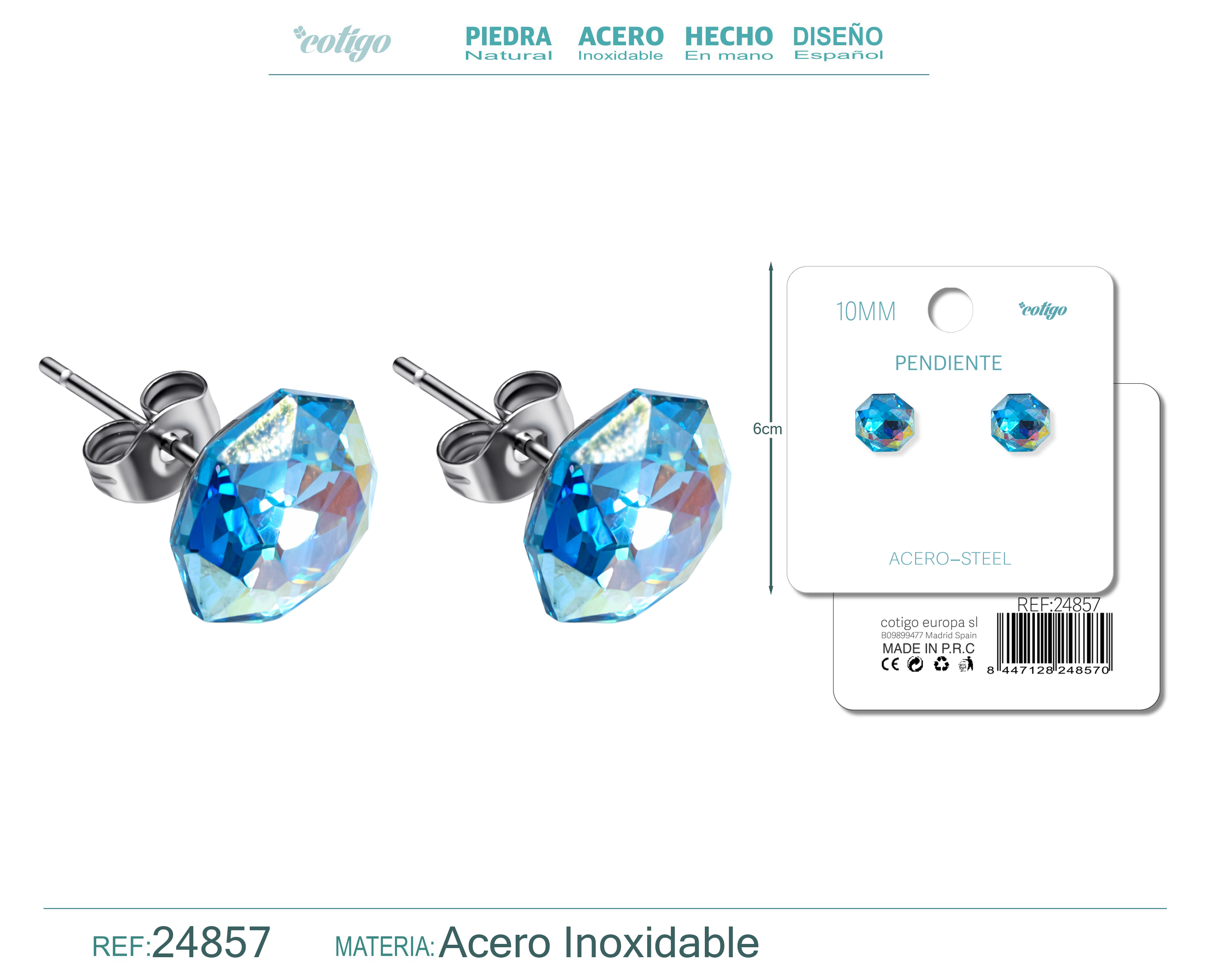 Pendiente de Cristal Ovalado 10MM con Accesorio Acero