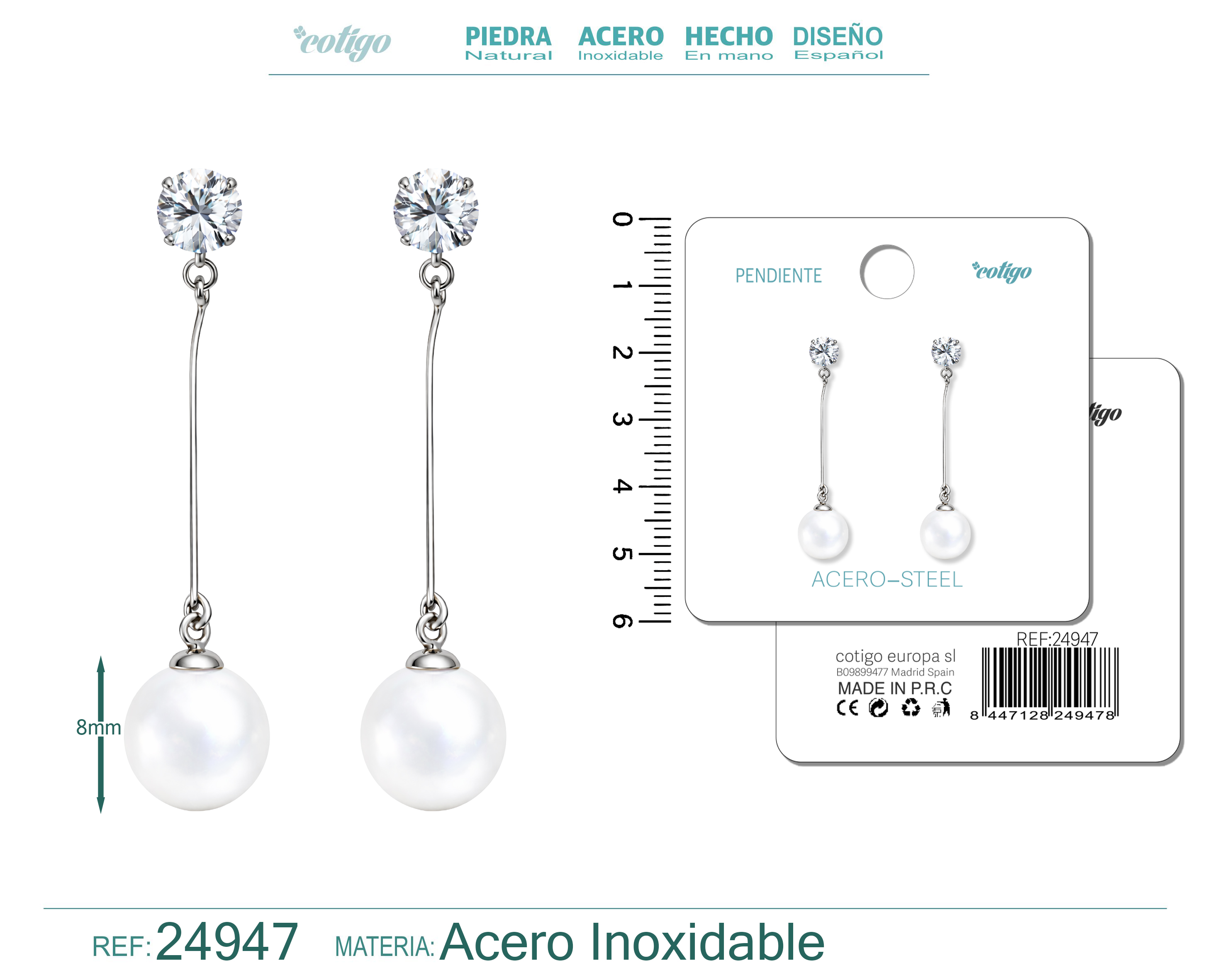 Pendiente de Perla con Accesorio Acero