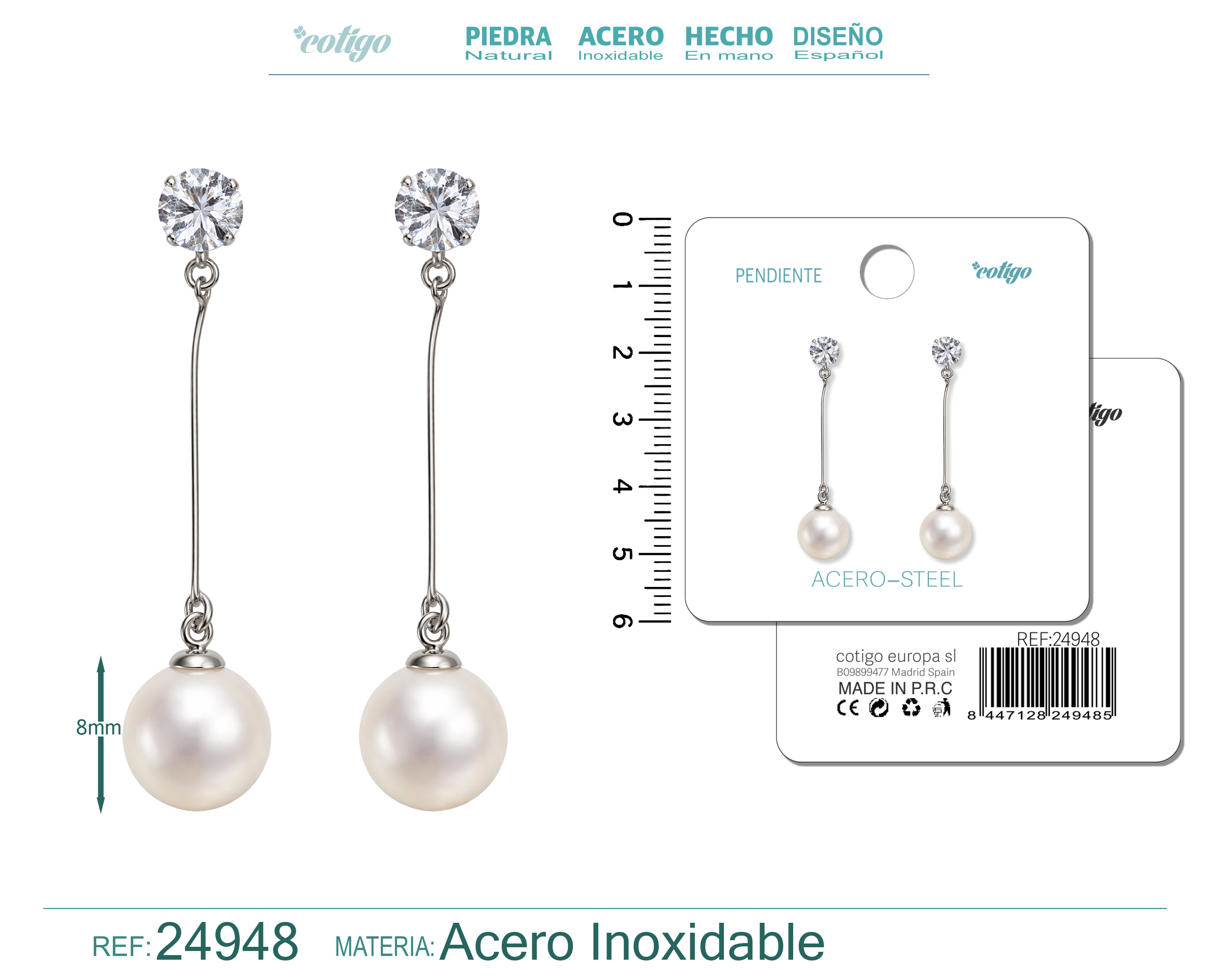 Pendiente de Perla con Accesorio Acero