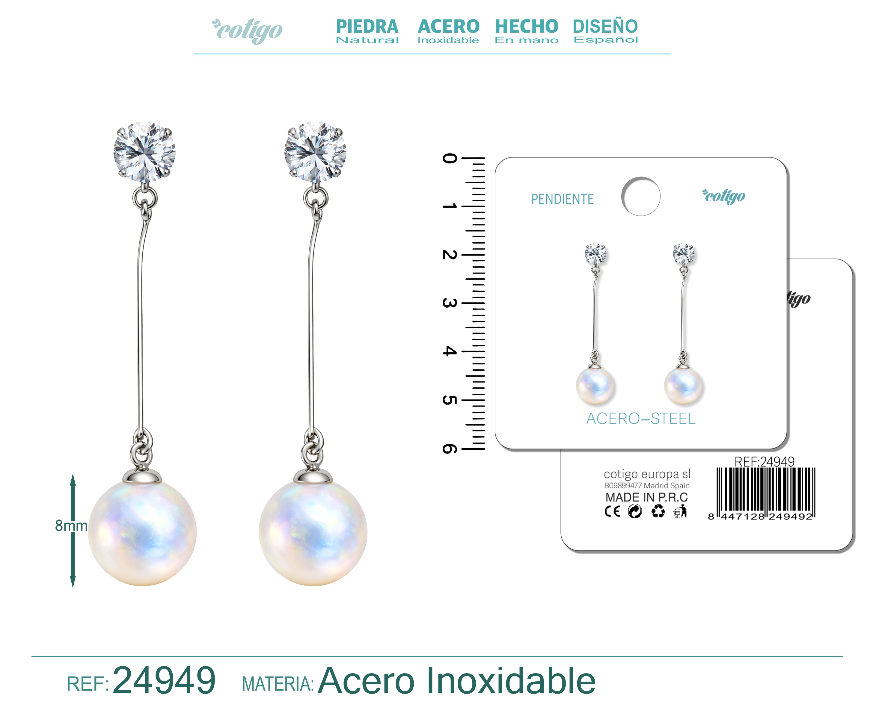 Pendiente de Perla con Accesorio Acero