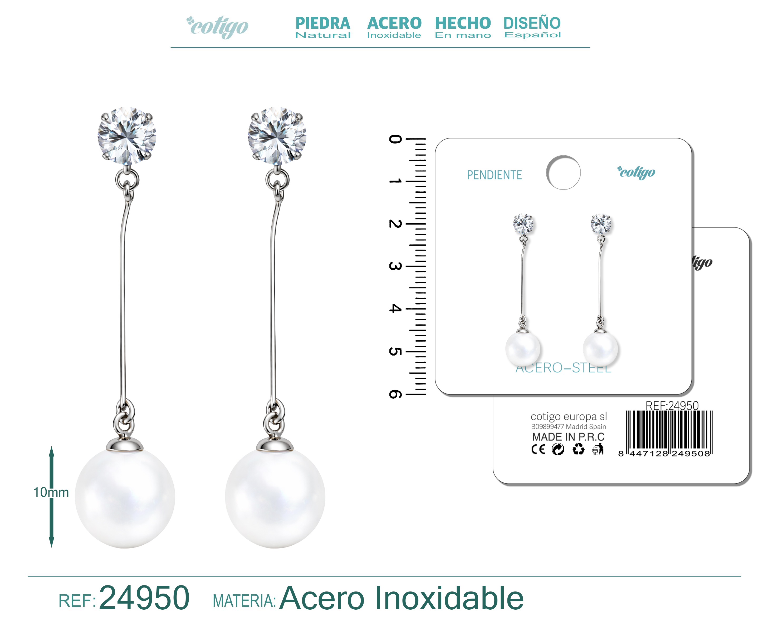 Pendiente de Perla con Accesorio Acero