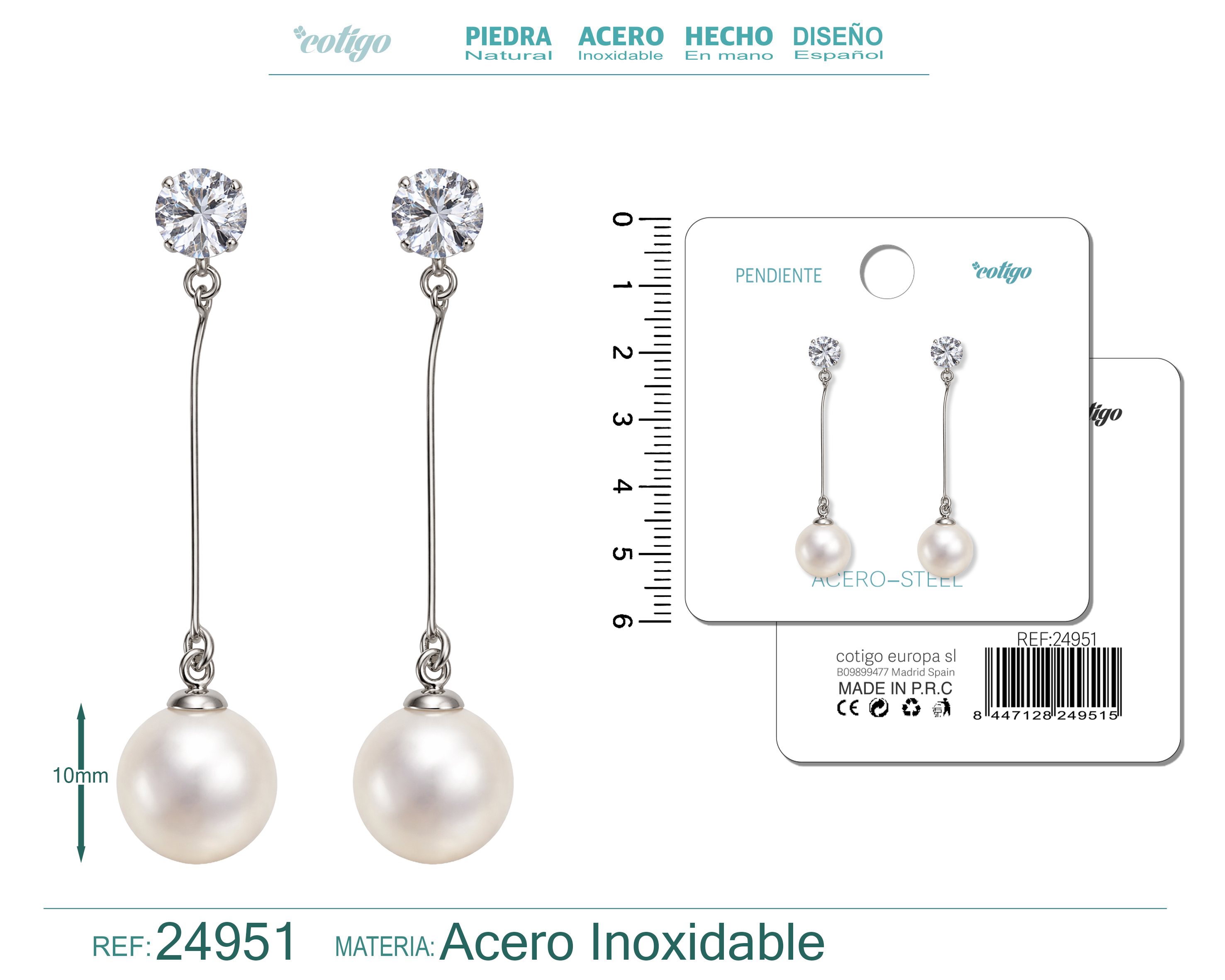 Pendiente de Perla con Accesorio Acero