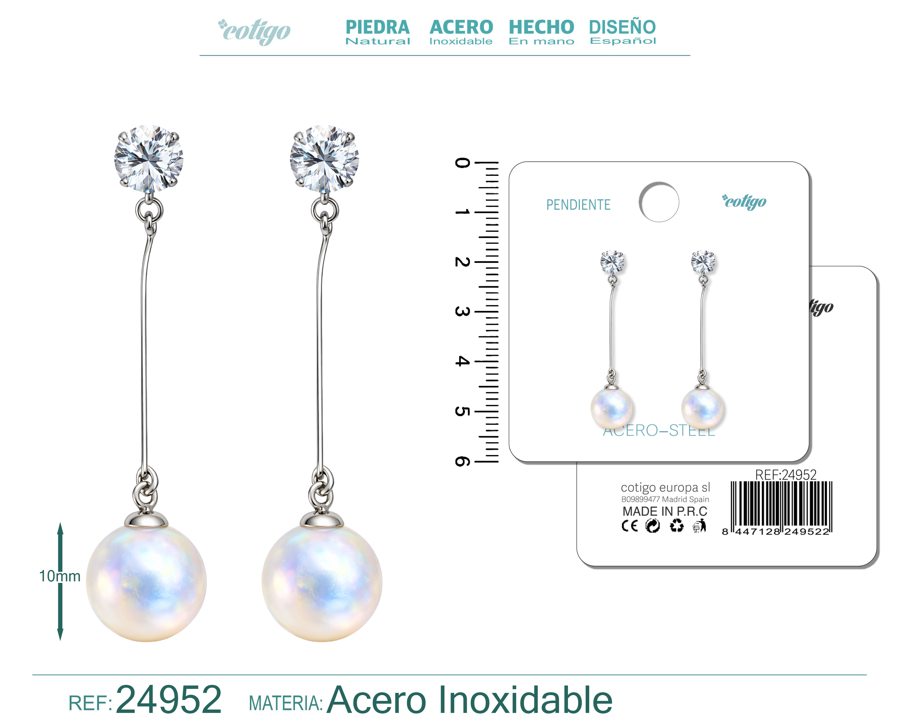 Pendiente de Perla con Accesorio Acero