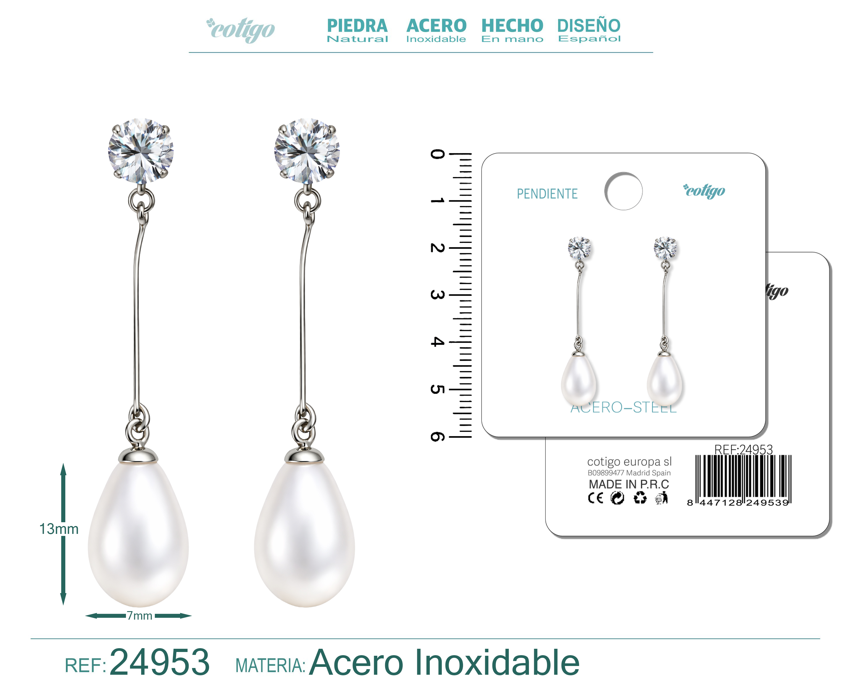 Pendiente de Perla con Accesorio Acero