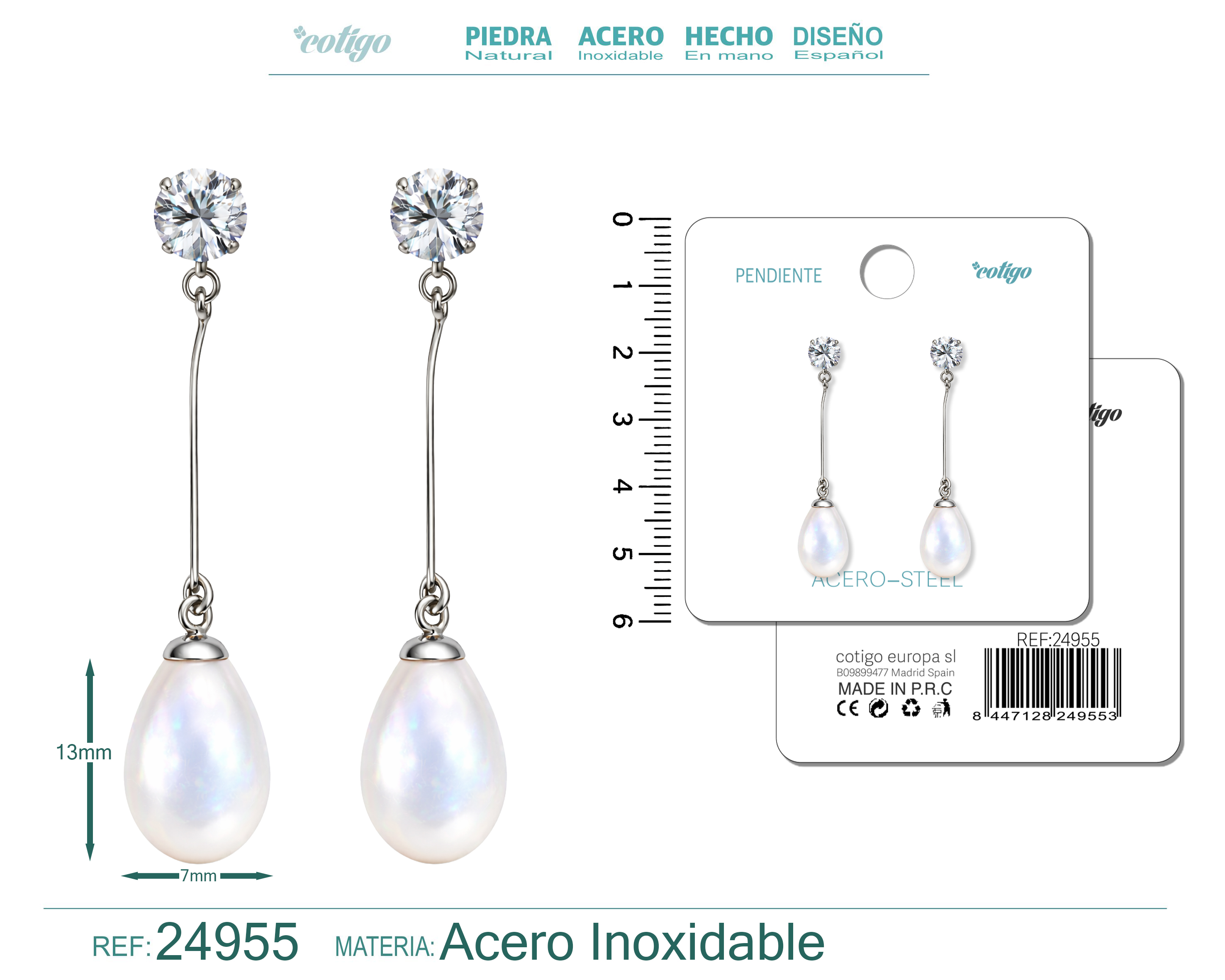 Pendiente de Perla con Accesorio Acero