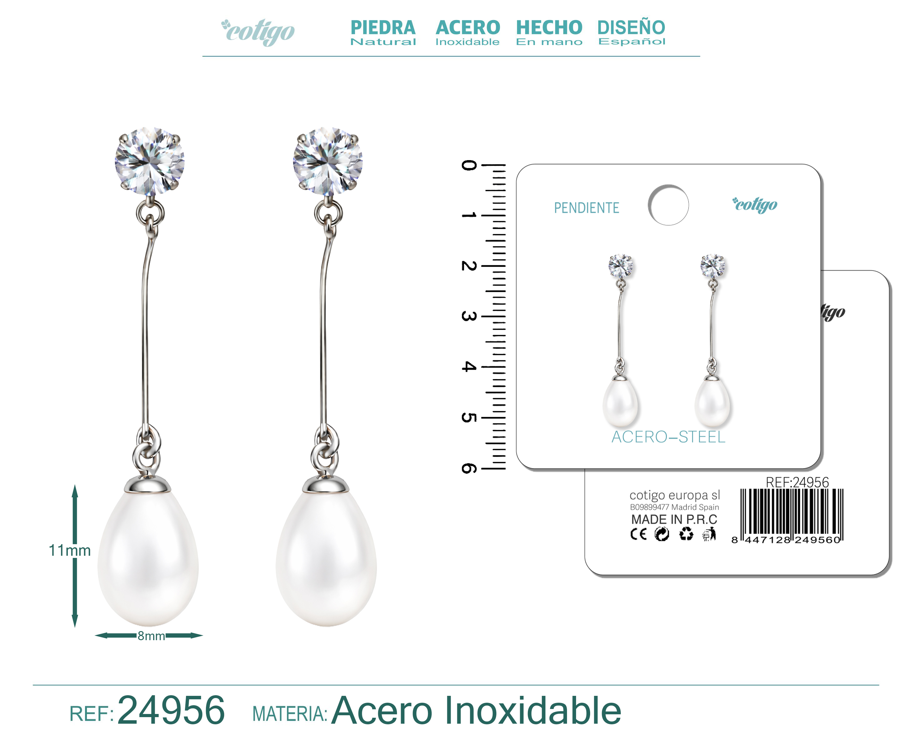 Pendiente de Perla con Accesorio Acero