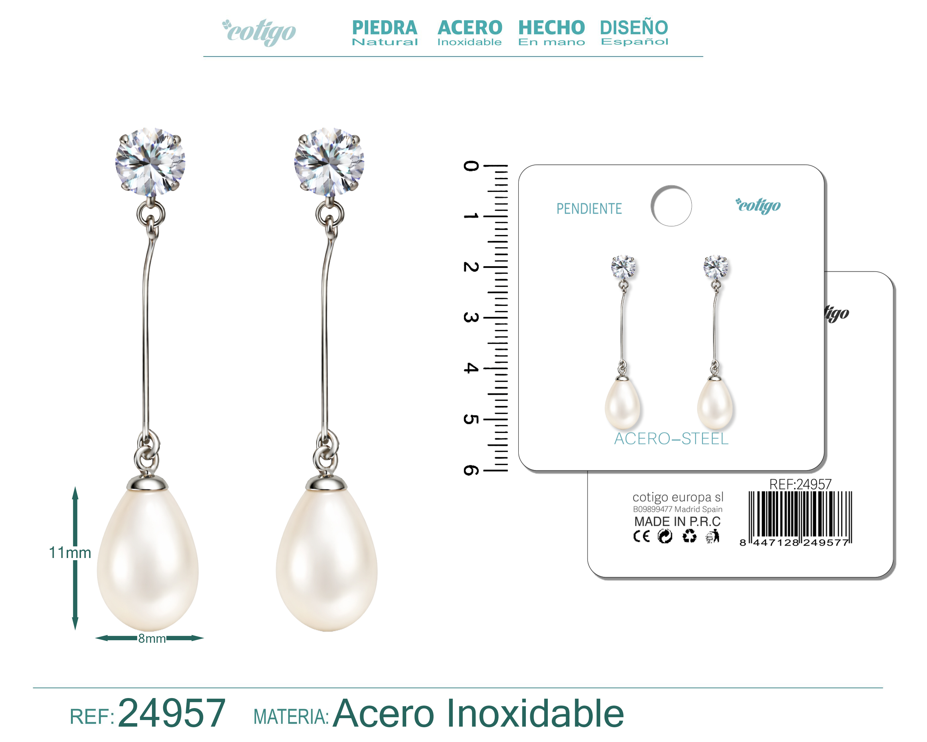 Pendiente de Perla con Accesorio Acero