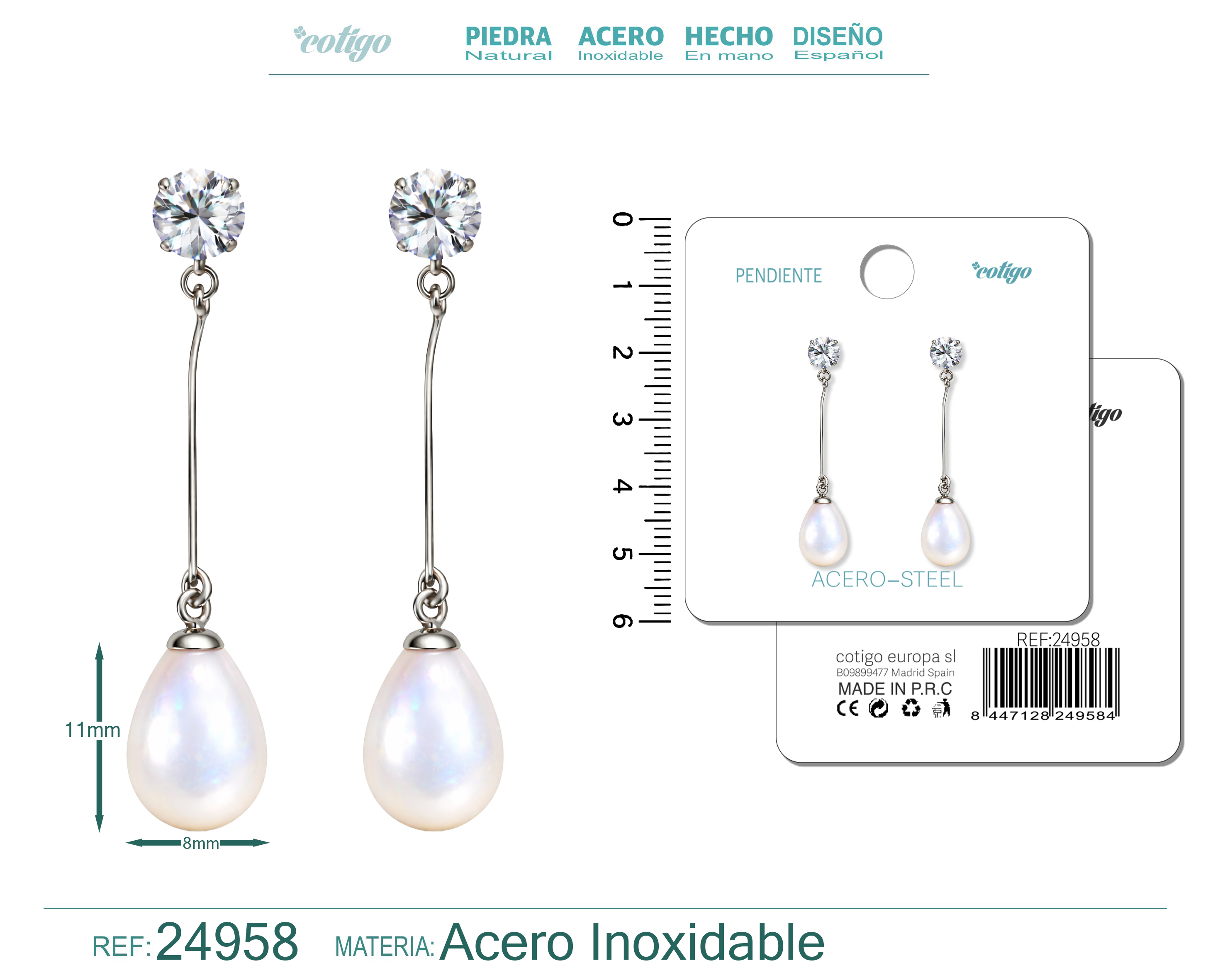 Pendiente de Perla con Accesorio Acero