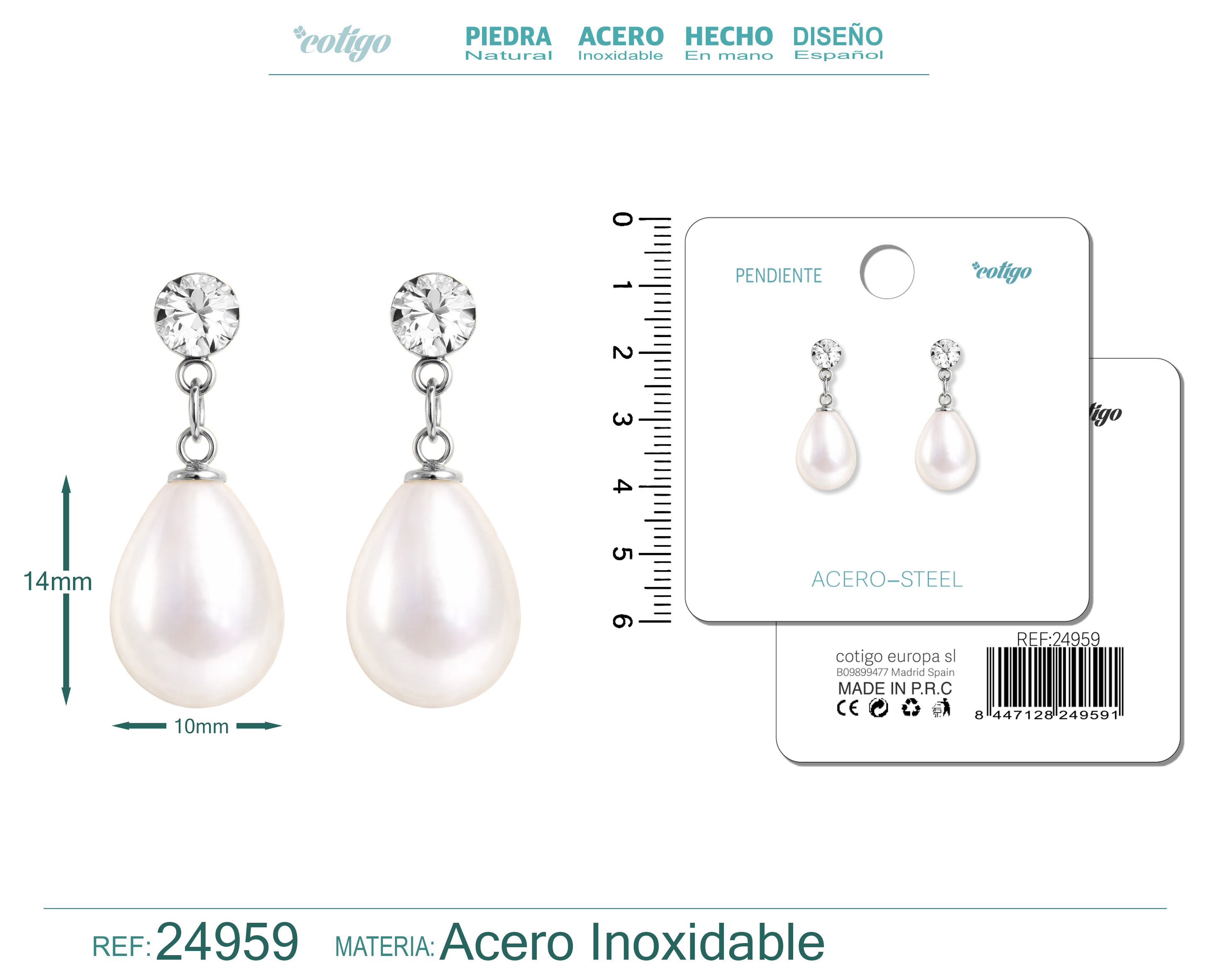 Pendiente de Perla con Accesorio Acero