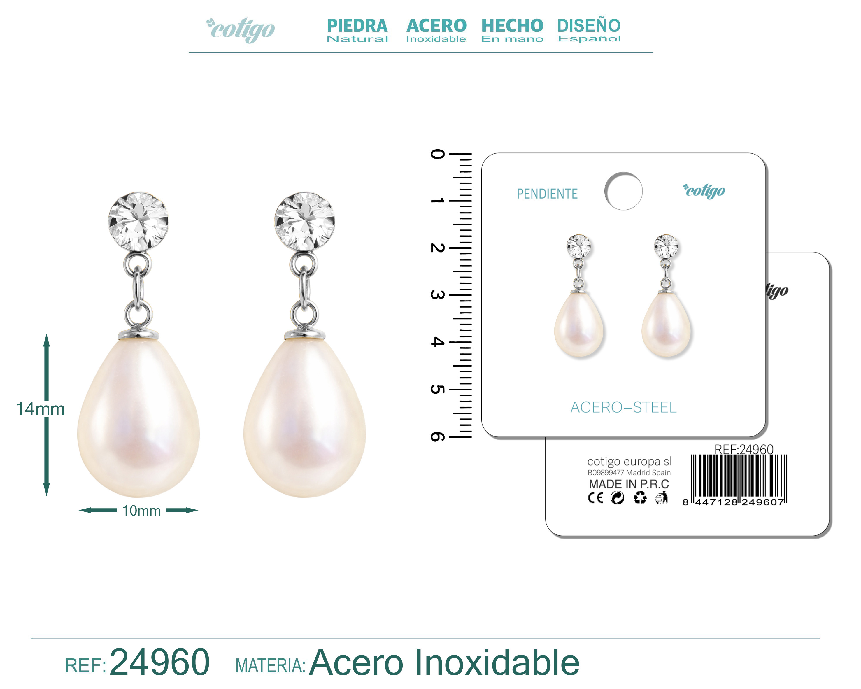 Pendiente de Perla con Accesorio Acero