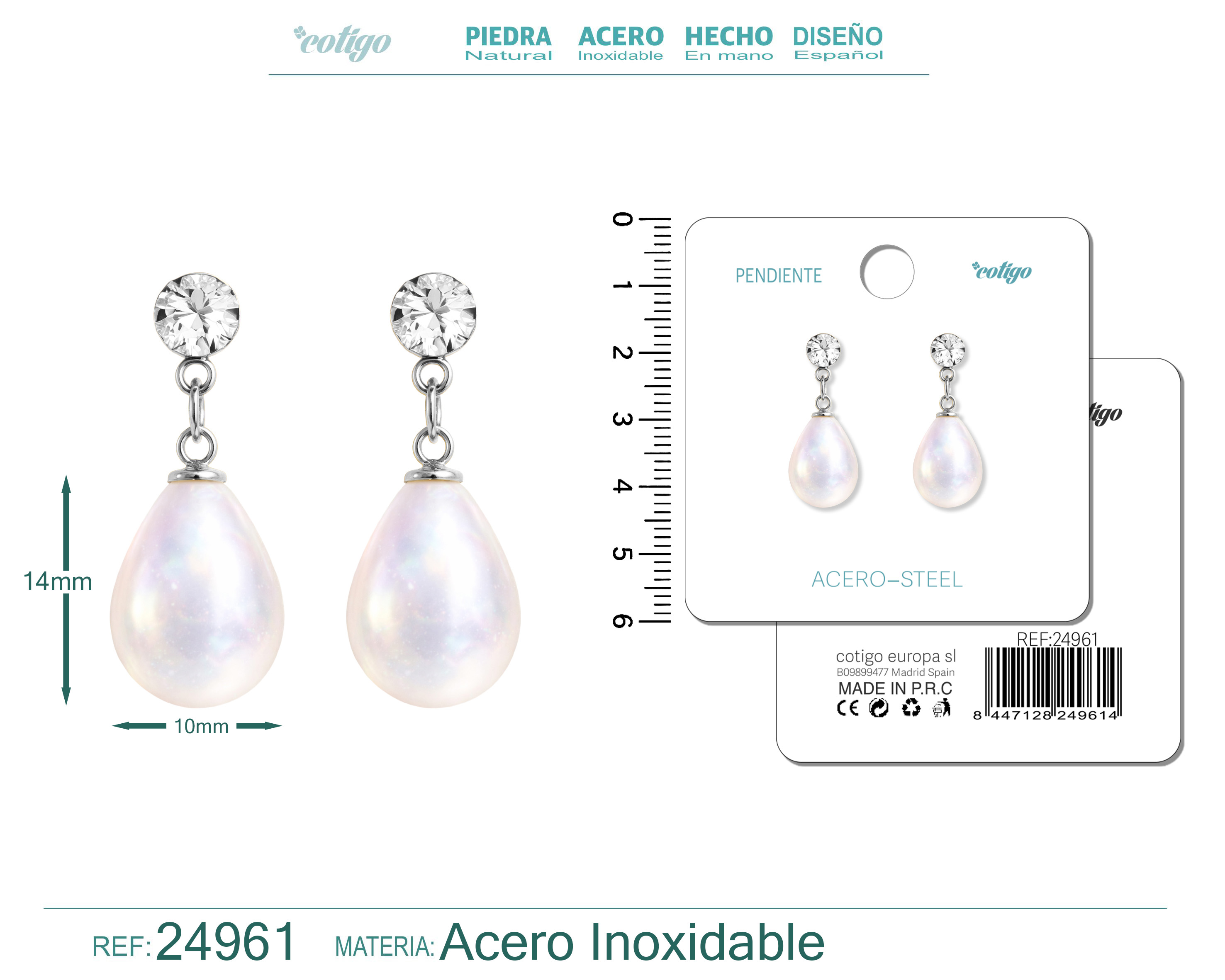 Pendiente de Perla con Accesorio Acero