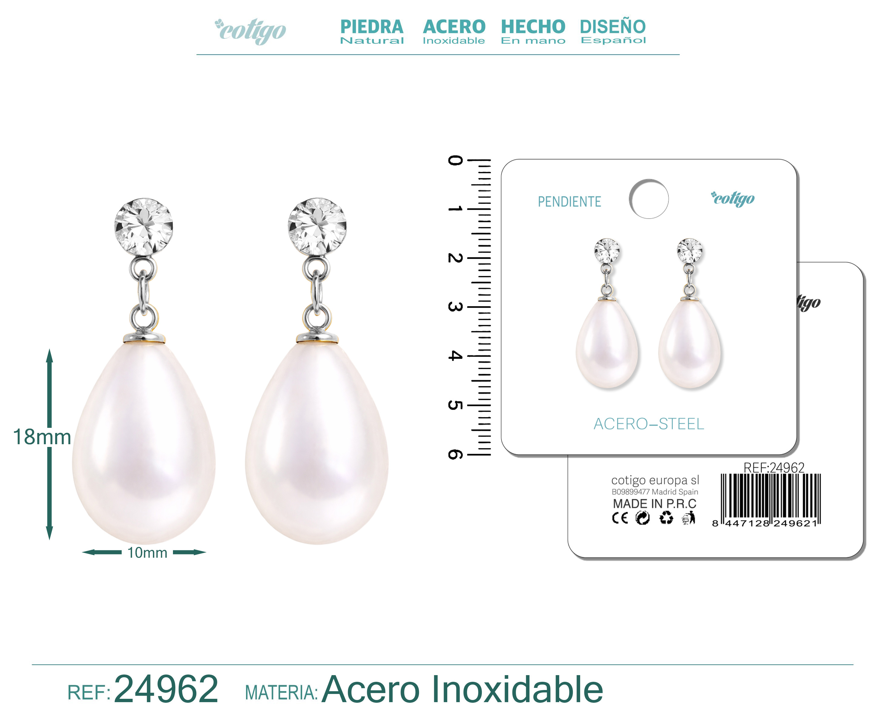 Pendiente de Perla con Accesorio Acero