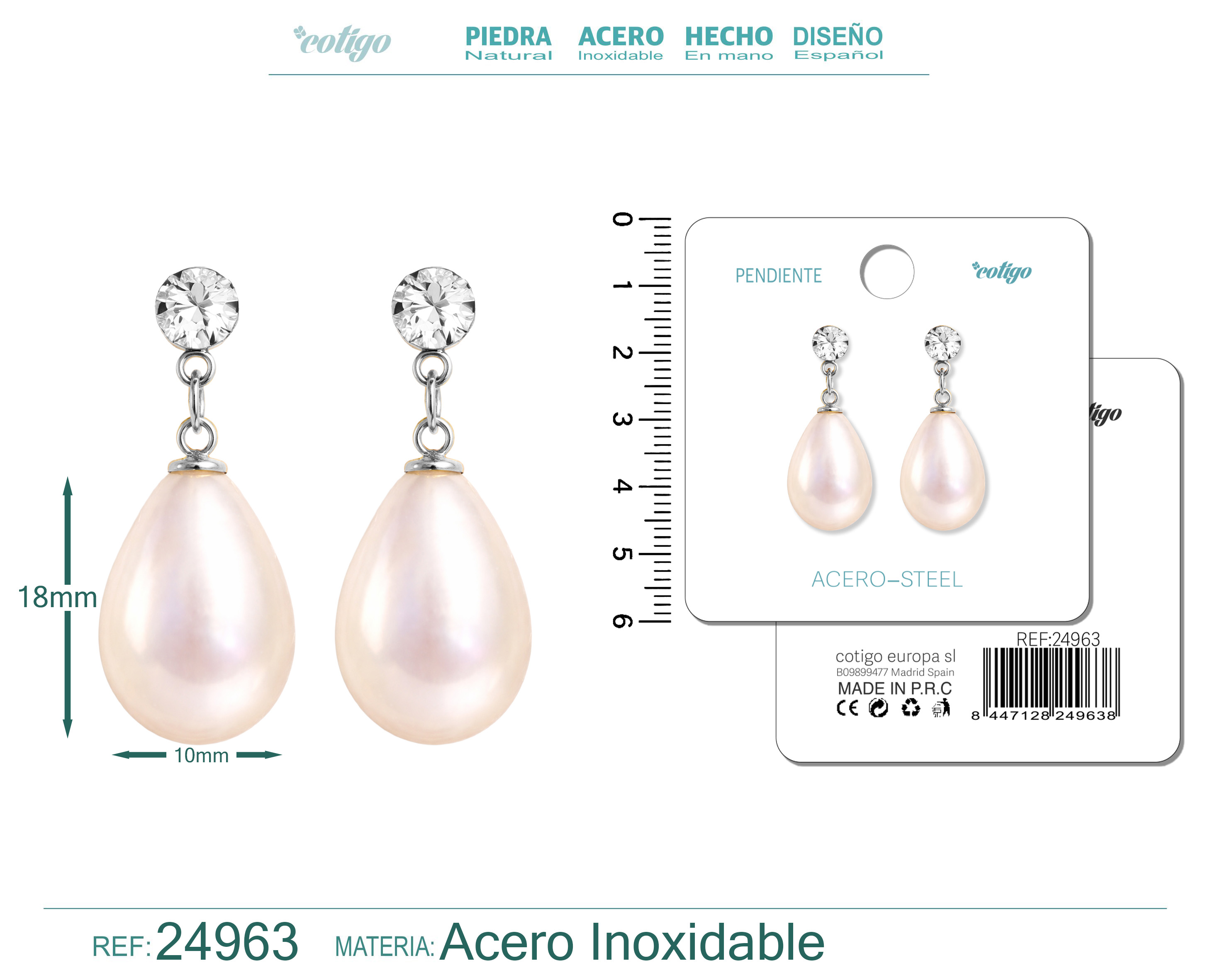 Pendiente de Perla con Accesorio Acero