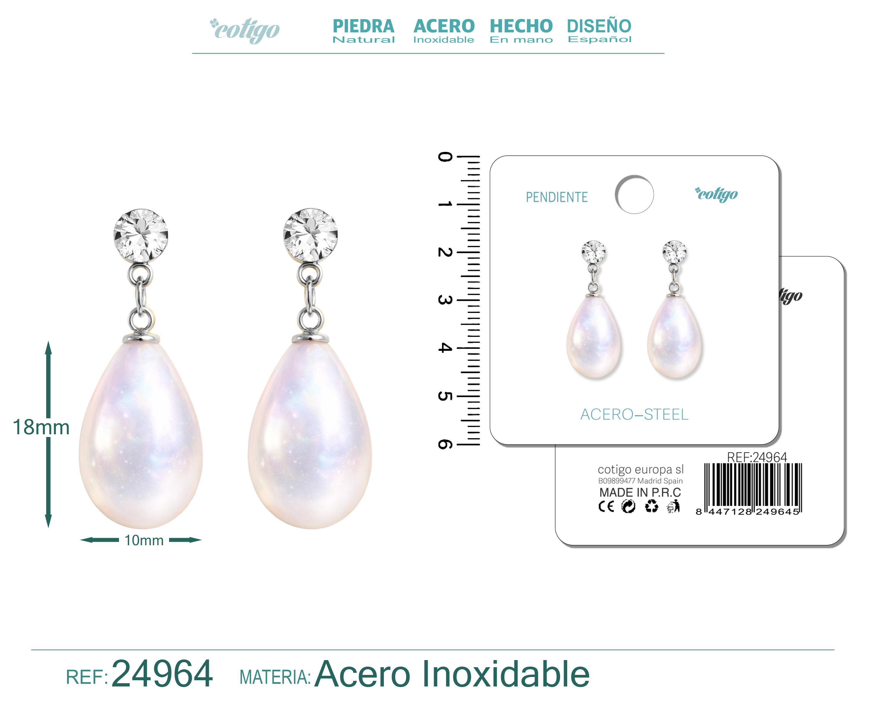 Pendiente de Perla con Accesorio Acero
