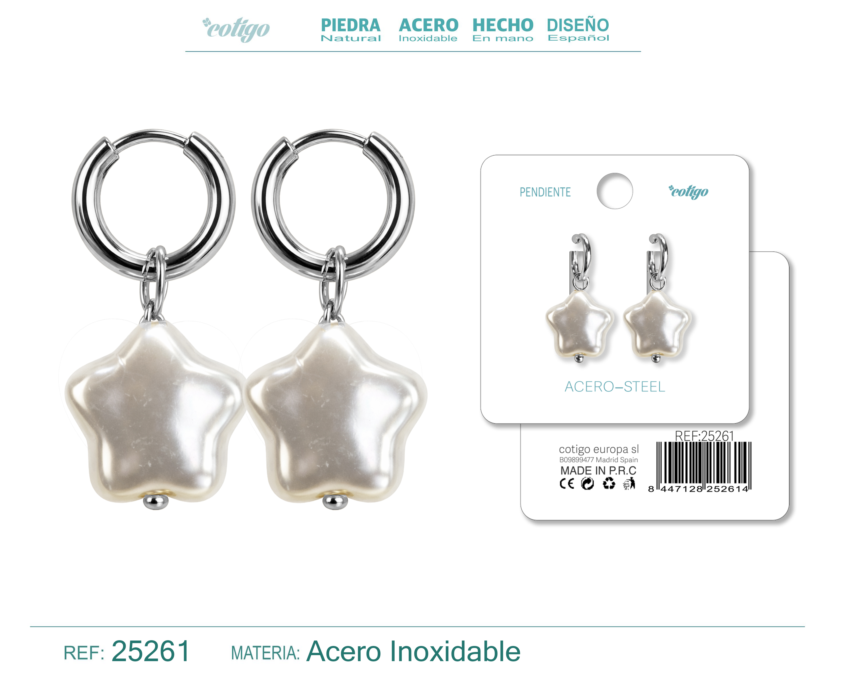 Pendientes de perlas Balotelli con Aro Acero Color Plateado