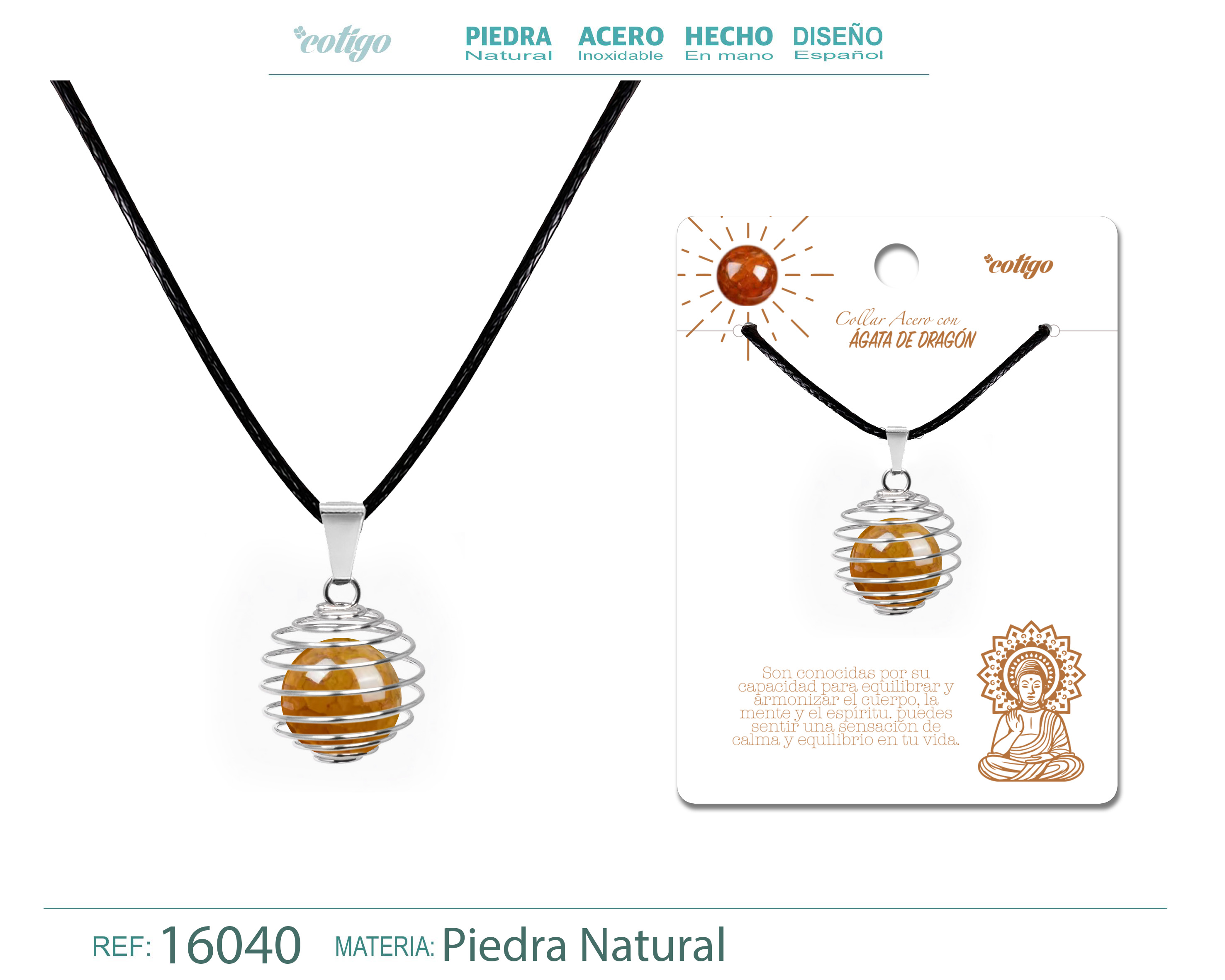 Colgante de ágata 14mm con Acesorio de Acero