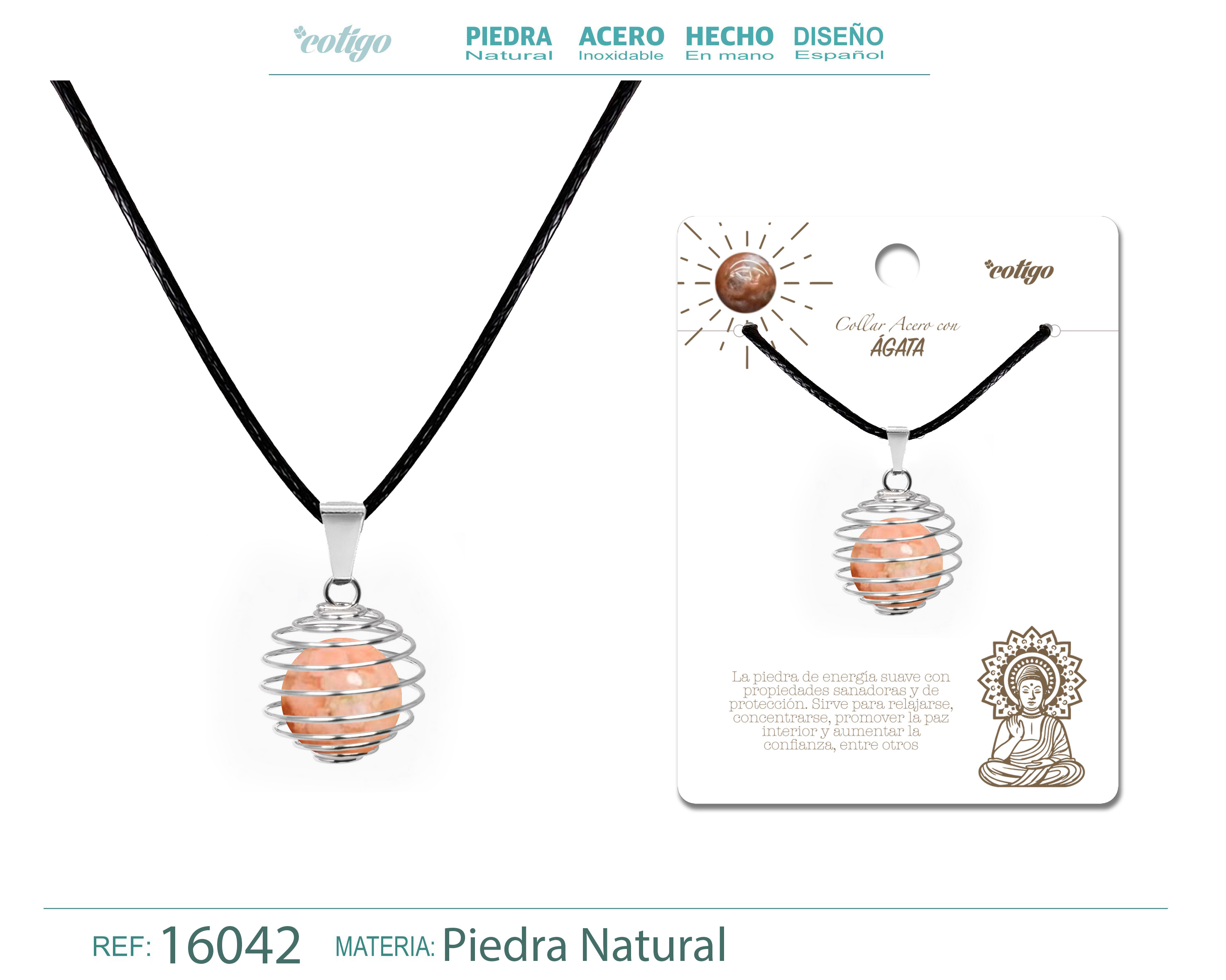 Colgante de ágata 14mm con Acesorio de Acero