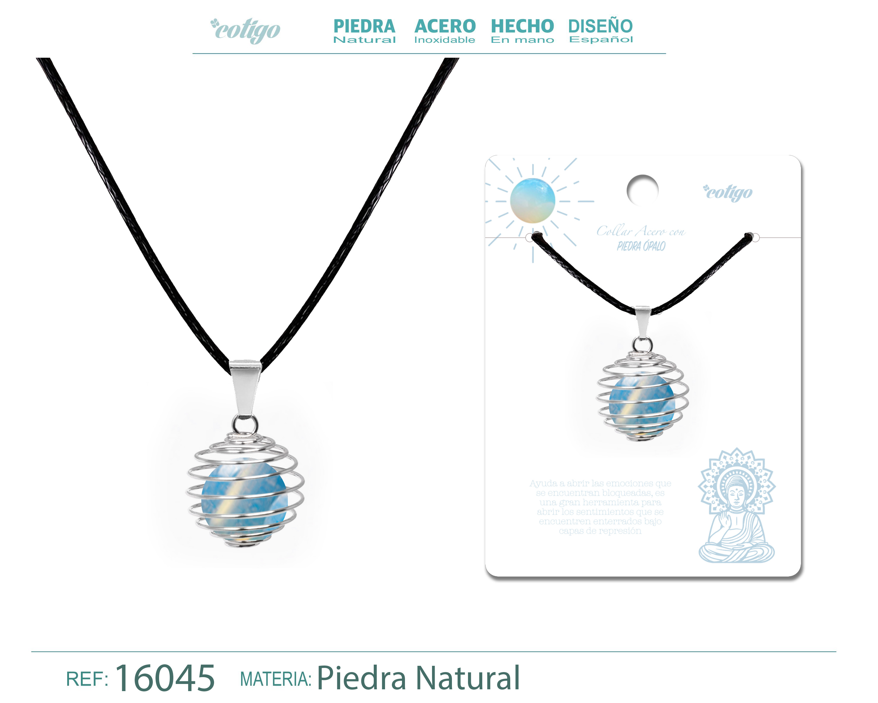 Colgante de ópalo 14mm con Acesorio de Acero