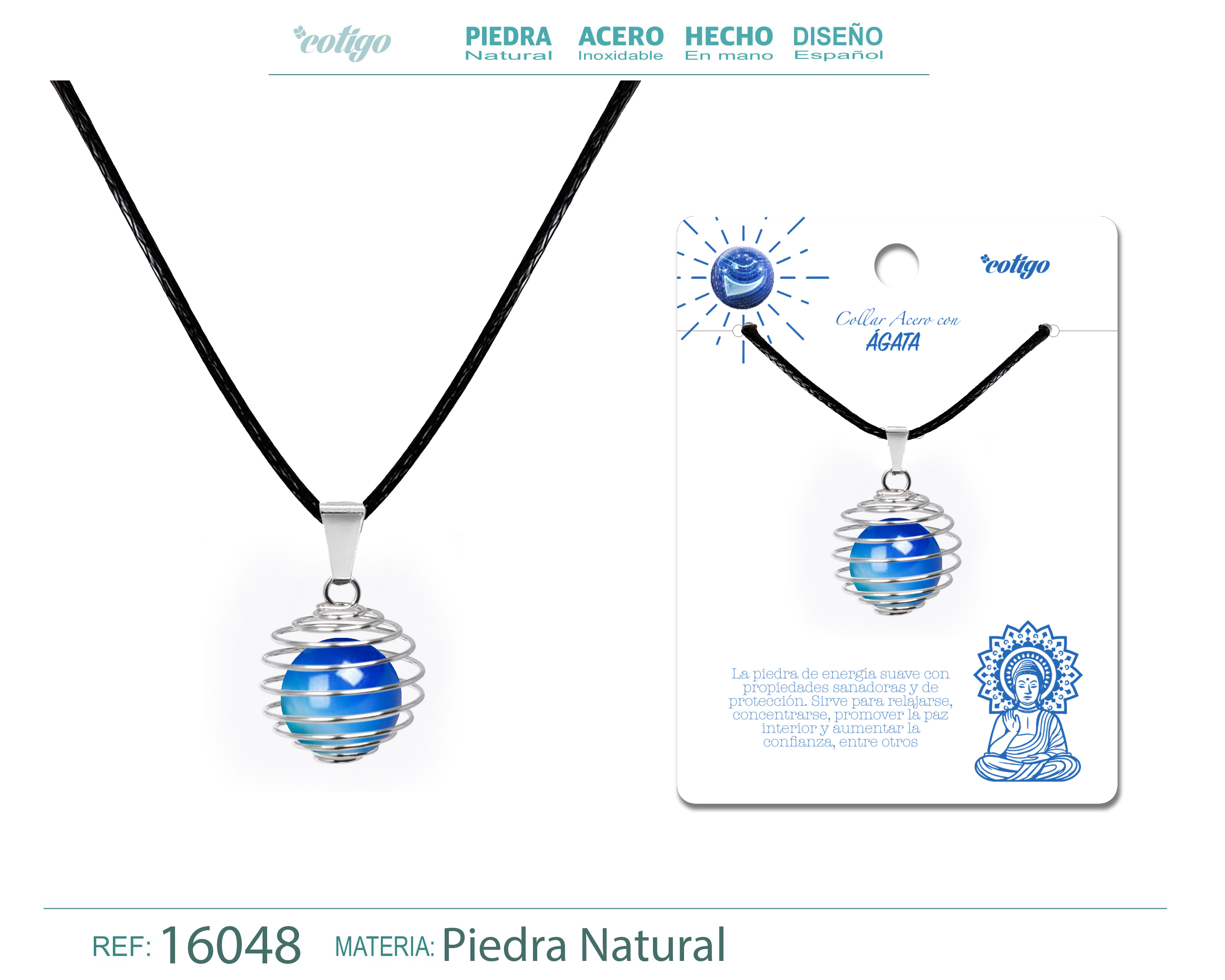 Colgante de ágata Azul 14mm con Acesorio de Acero