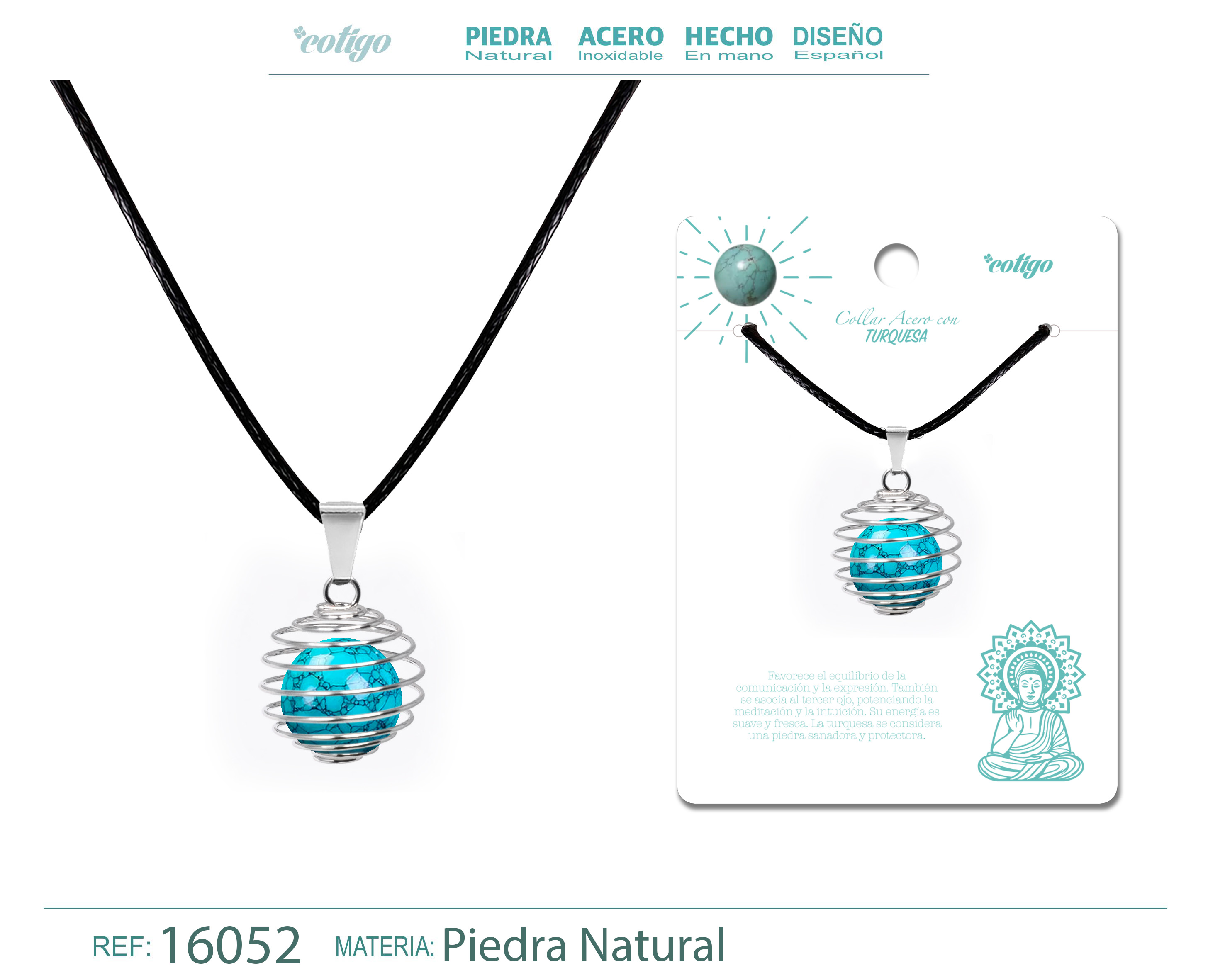 Colgante de Turquesa Verde 14mm con Acesorio de Acero
