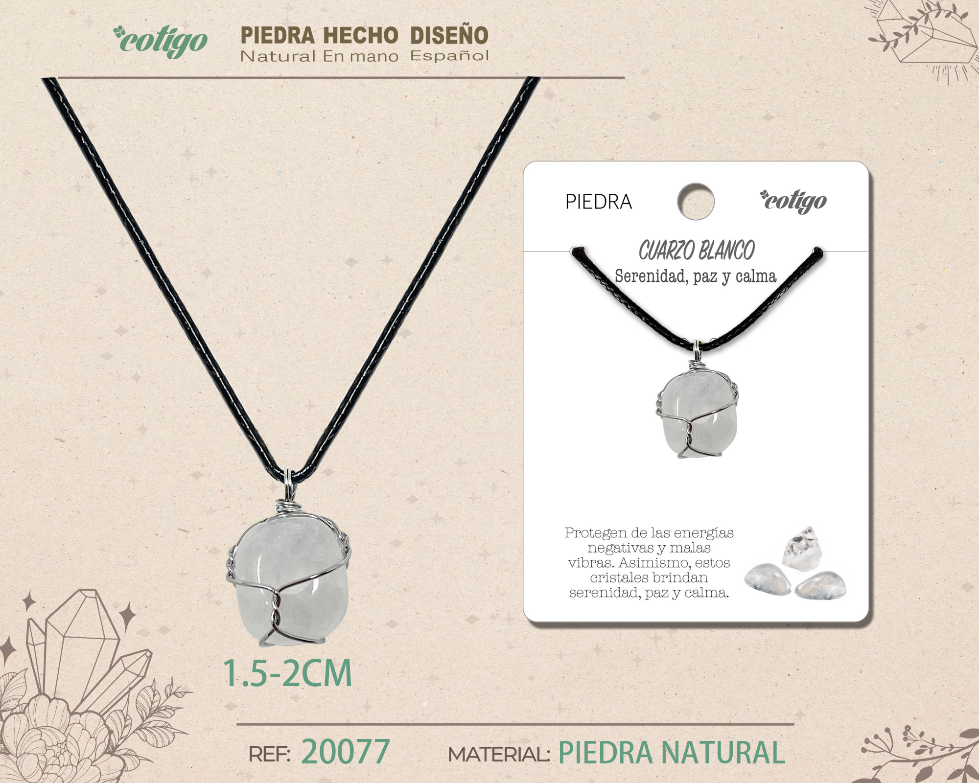Colgante piedra natural- Cuarzo blanco