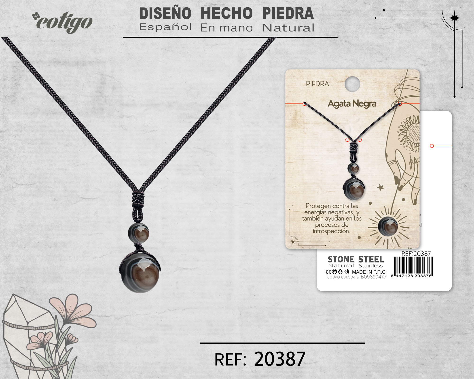 Colgante de Agata negra de bola 14mm