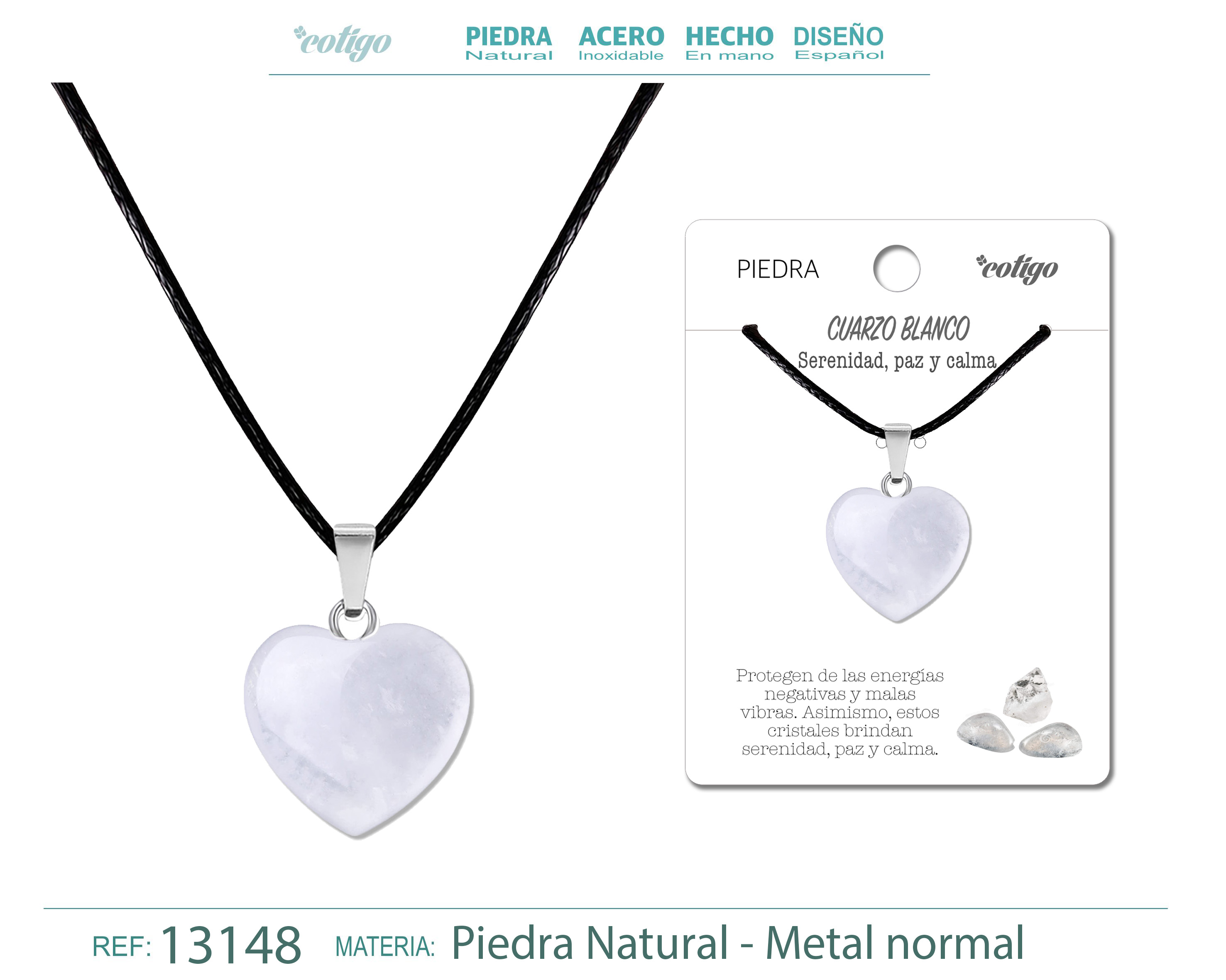 COLGANTE CORAZóN DE PIEDRA CUARZO BLANCO