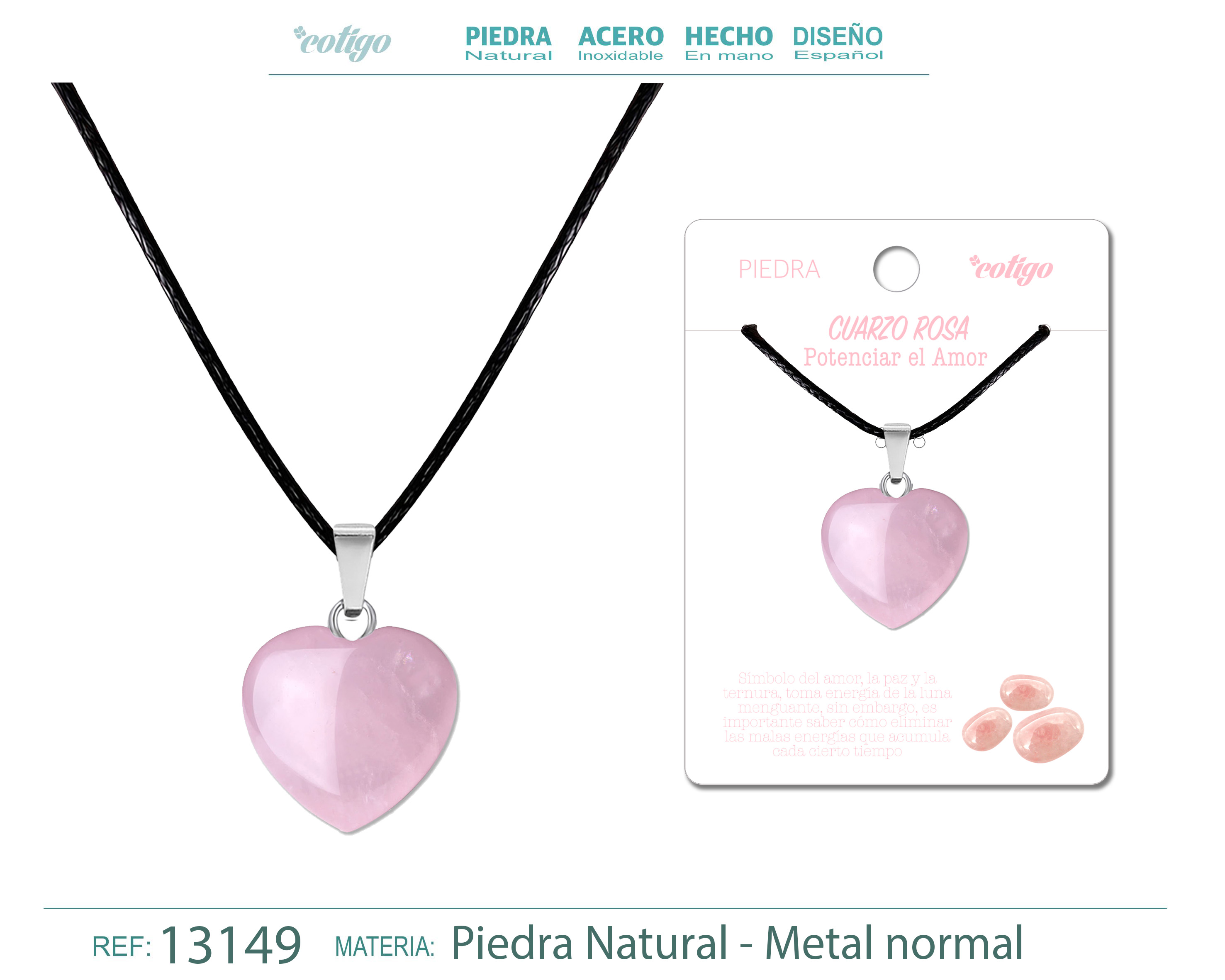 COLGANTE CORAZóN DE PIEDRA CUARZO ROSA