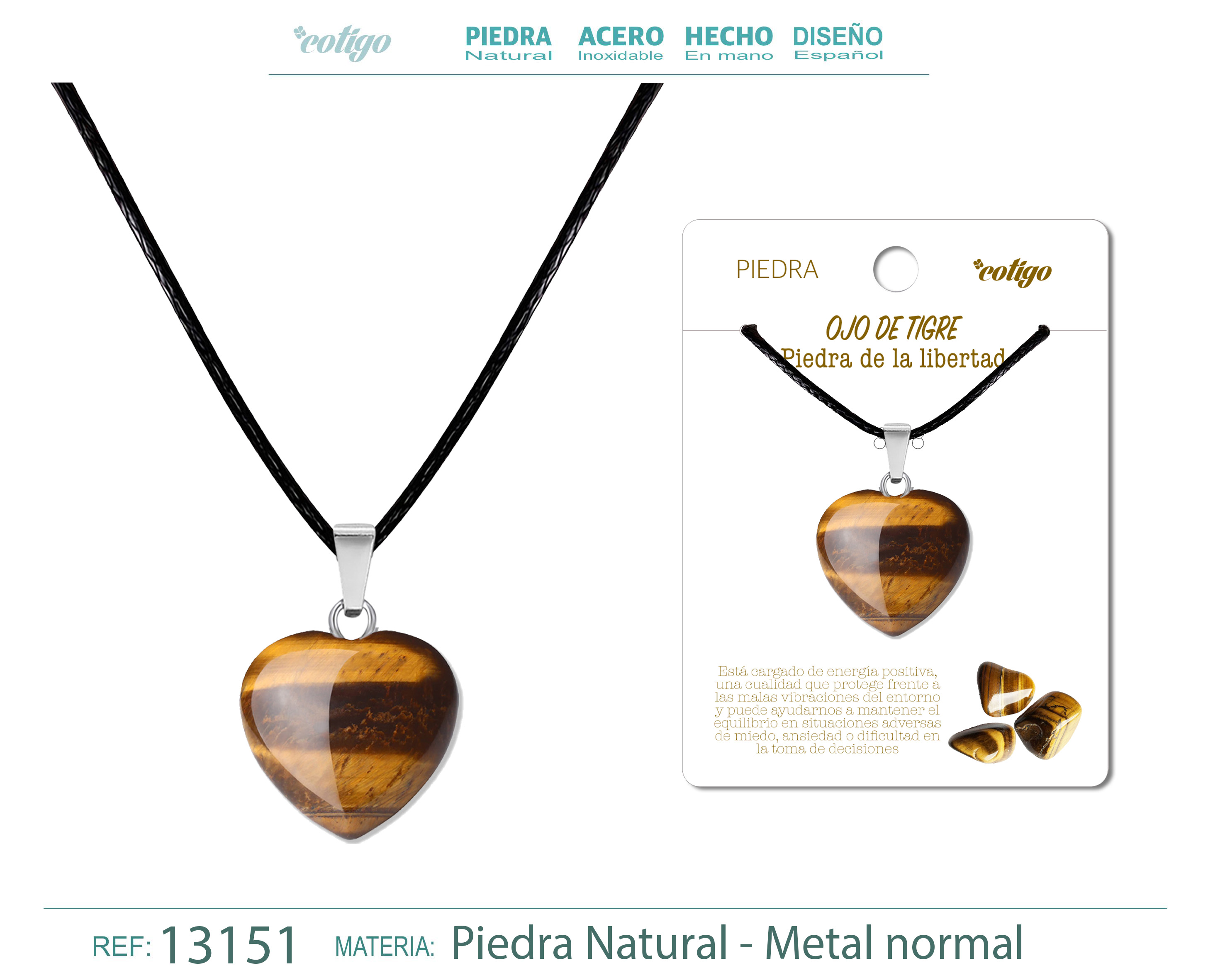 COLGANTE CORAZóN DE PIEDRA OJO DE TIGRE