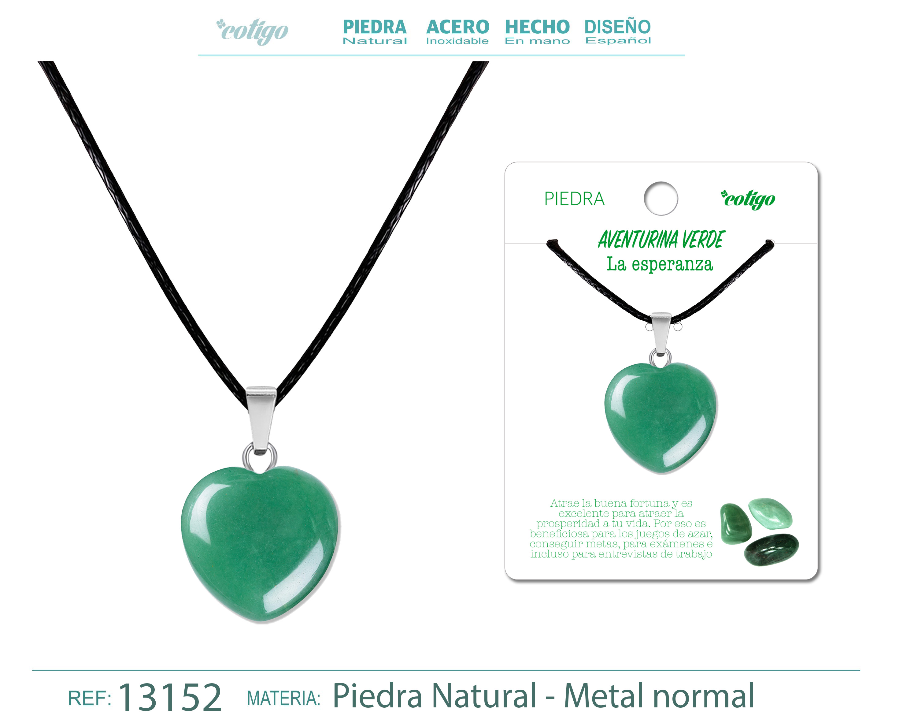 COLGANTE CORAZóN DE PIEDRA AVENTURINA VERDE