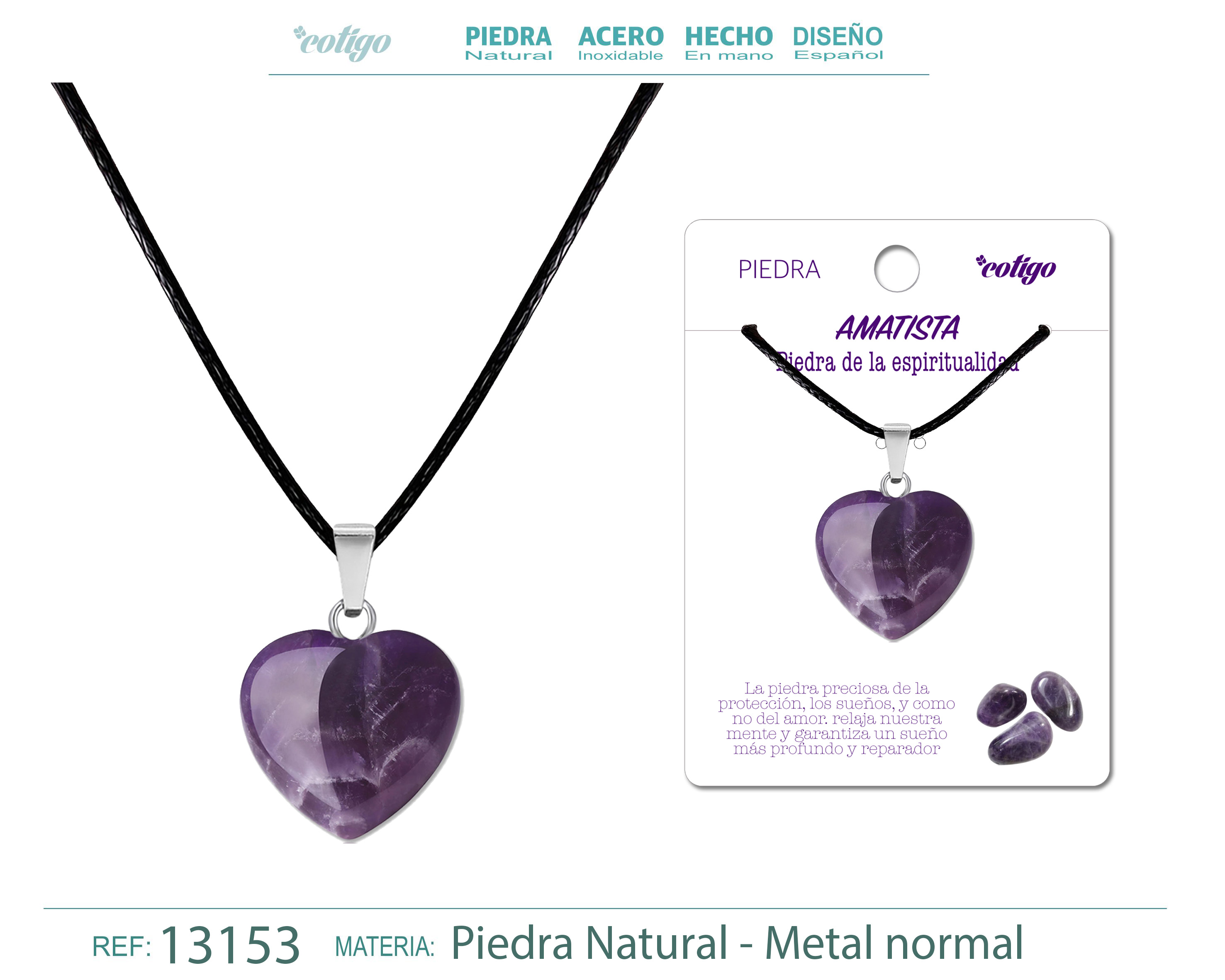 COLGANTE CORAZóN DE PIEDRA AMATISTA