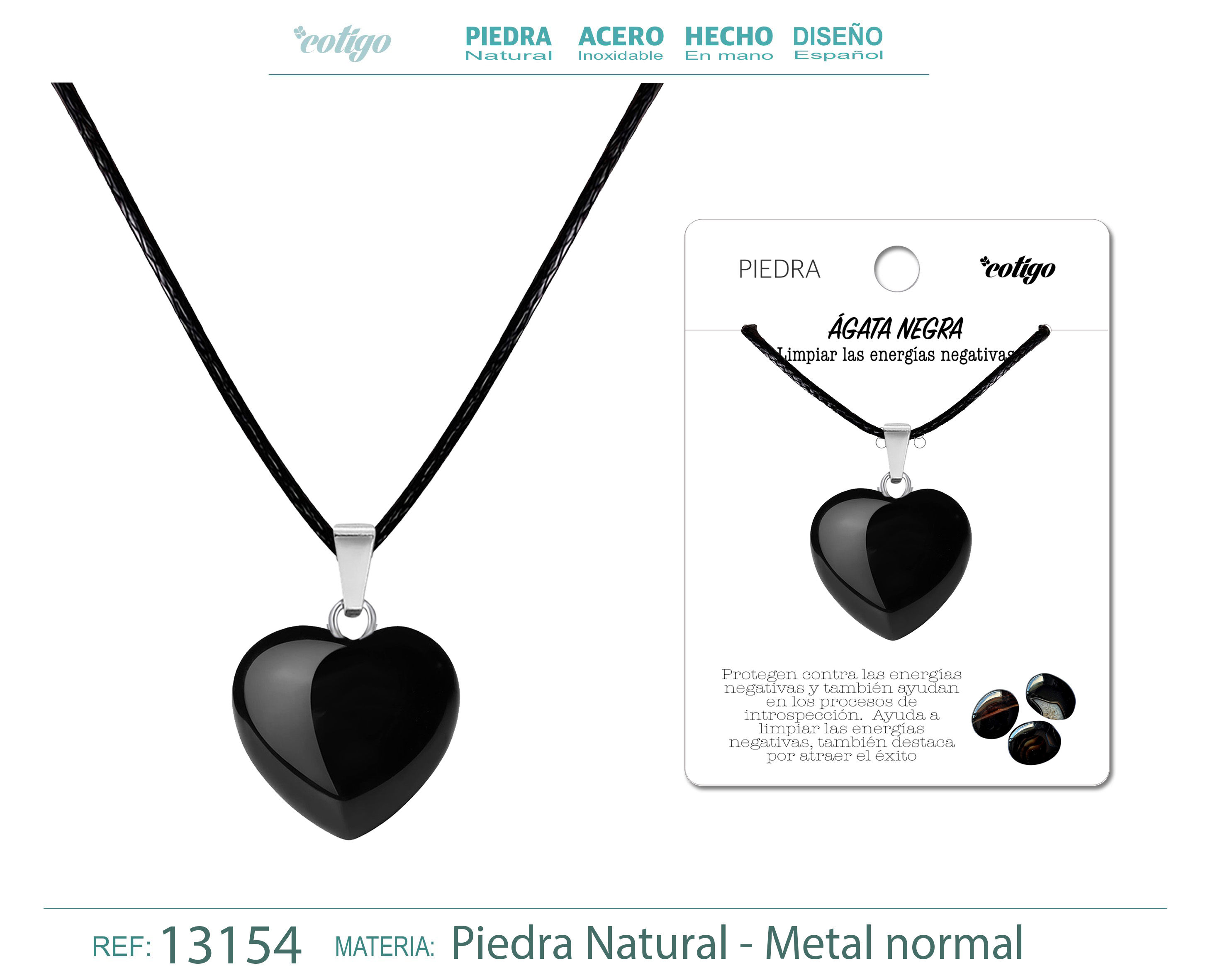 COLGANTE CORAZóN DE PIEDRA áGATA NEGRA