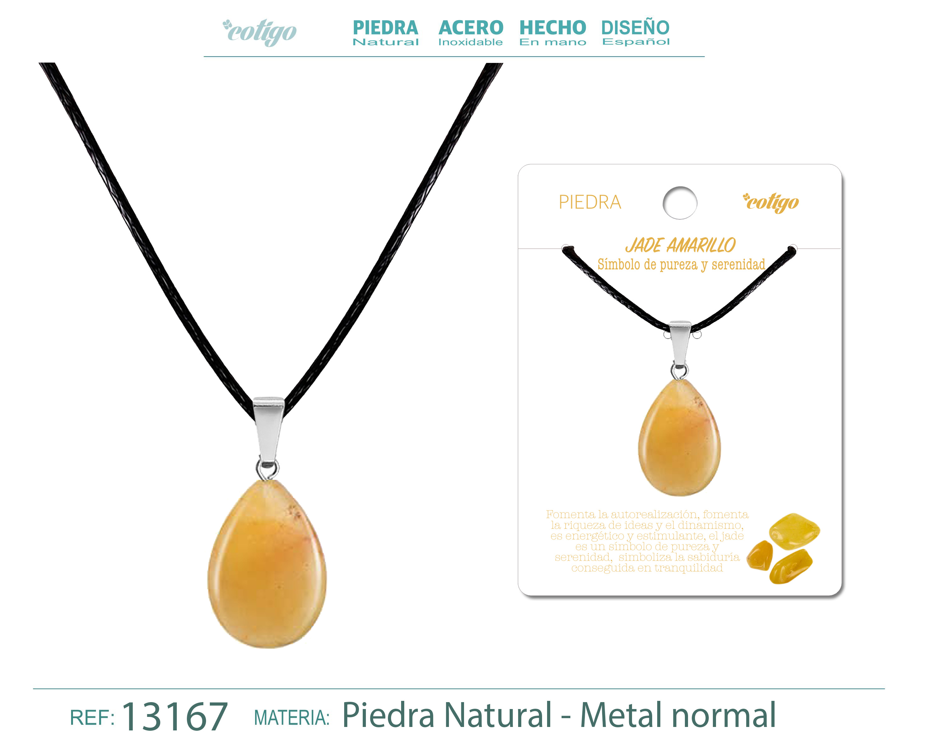 Colgante Gotita plana de piedra Jade amarillo