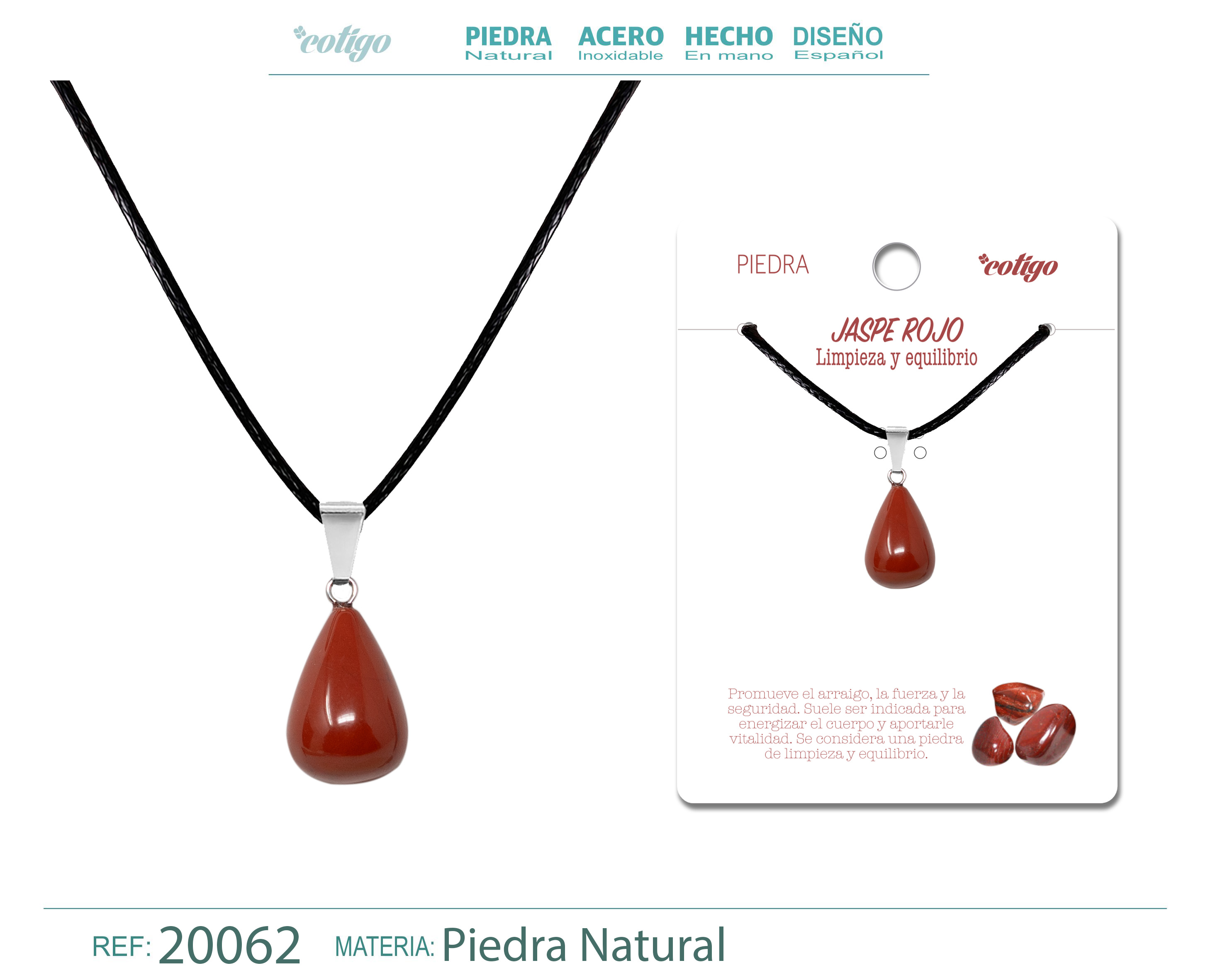 Colgante Gotita redonda Jade Rojo