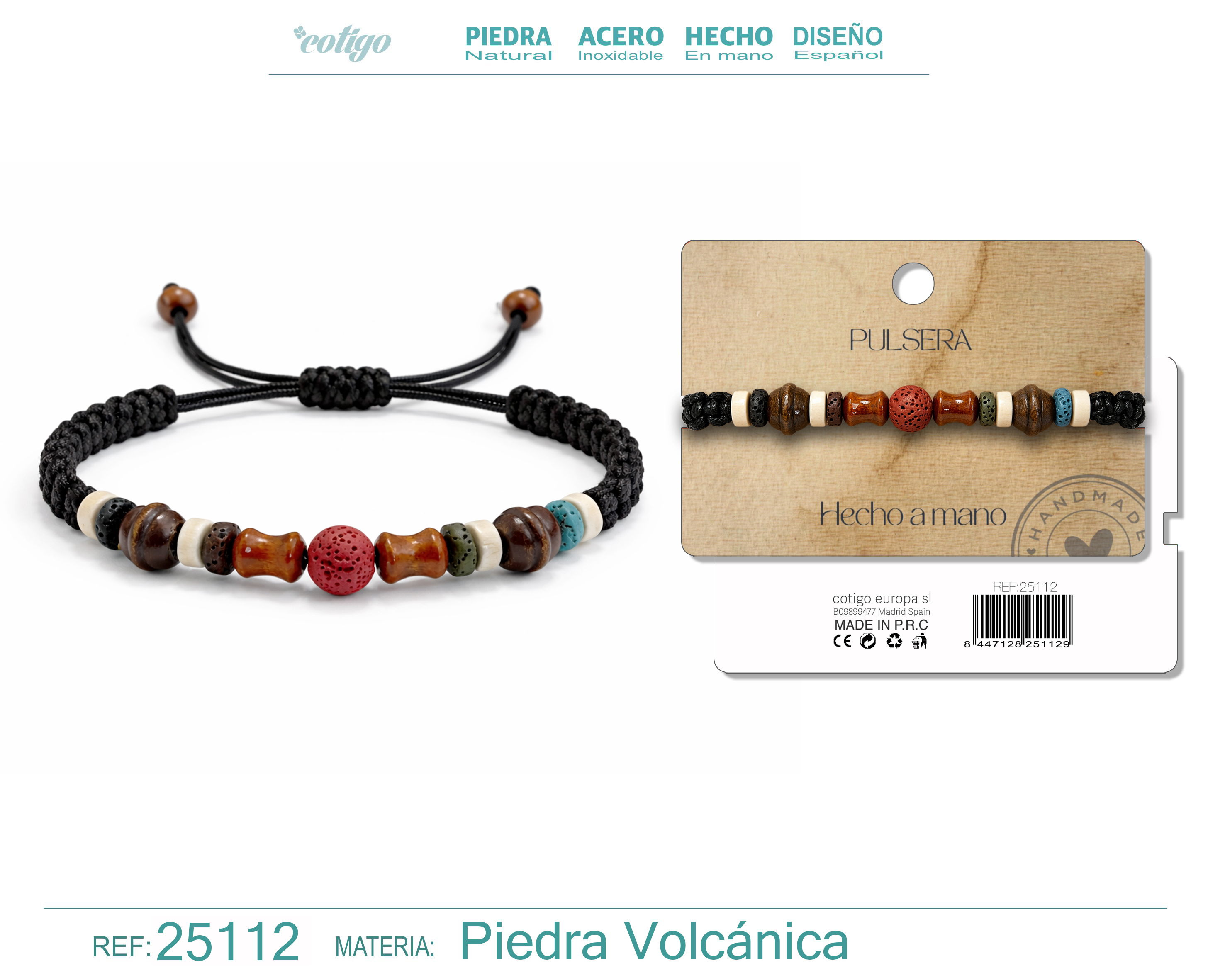 Pulsera Lava y Madera Hecho a Mano