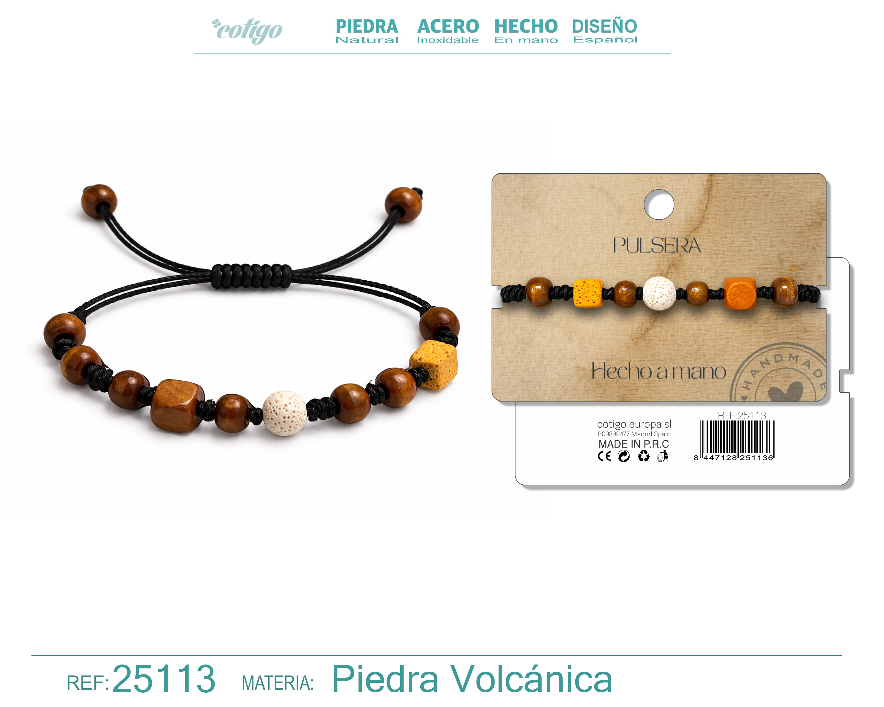 Pulsera Lava y Madera Hecho a Mano