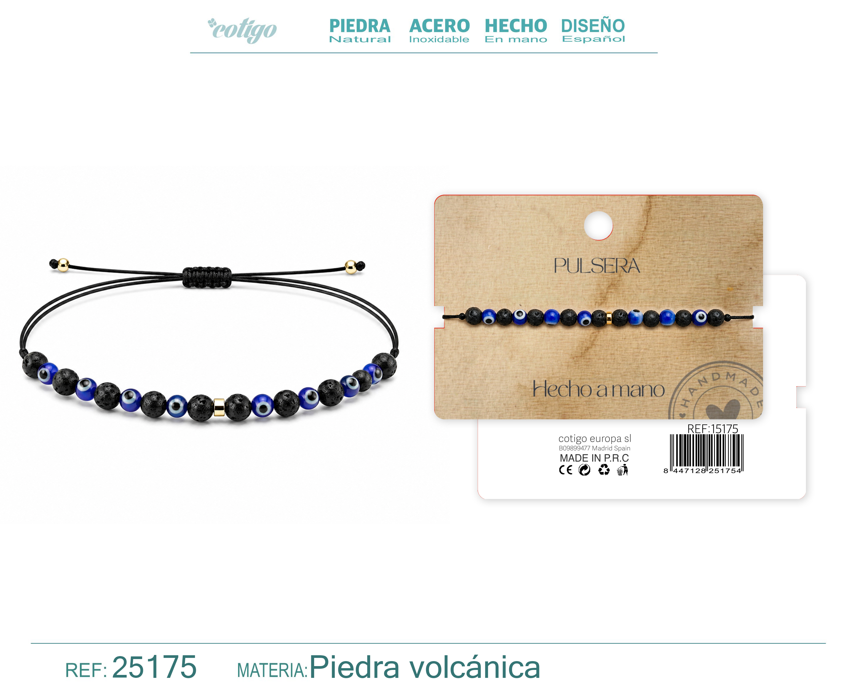 Pulsera Piedra Volcanica Hecho a Mano