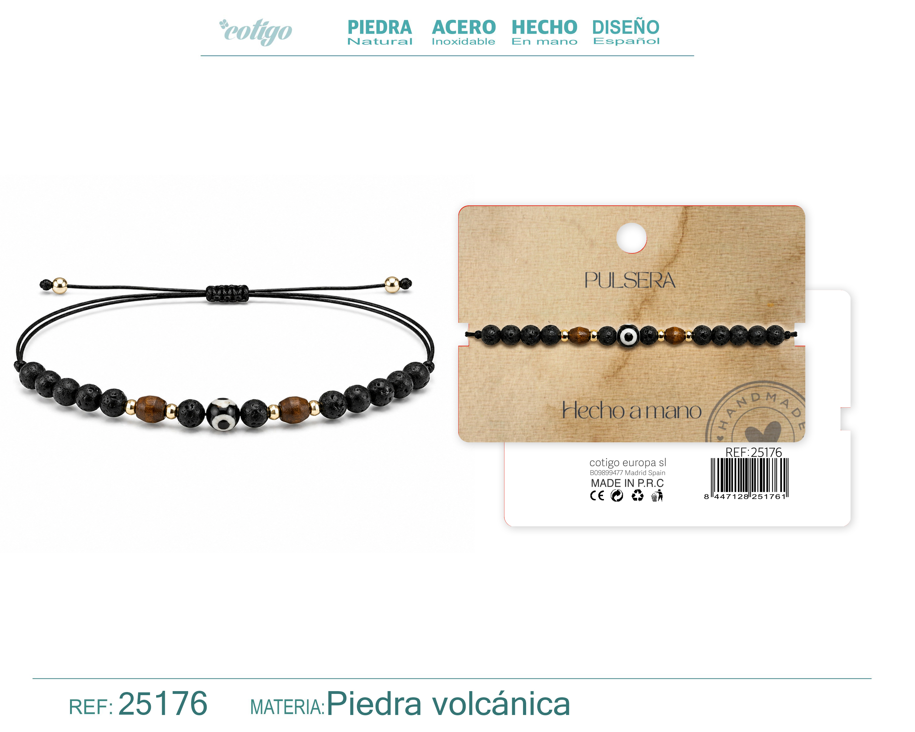 Pulsera Piedra Volcanica Hecho a Mano